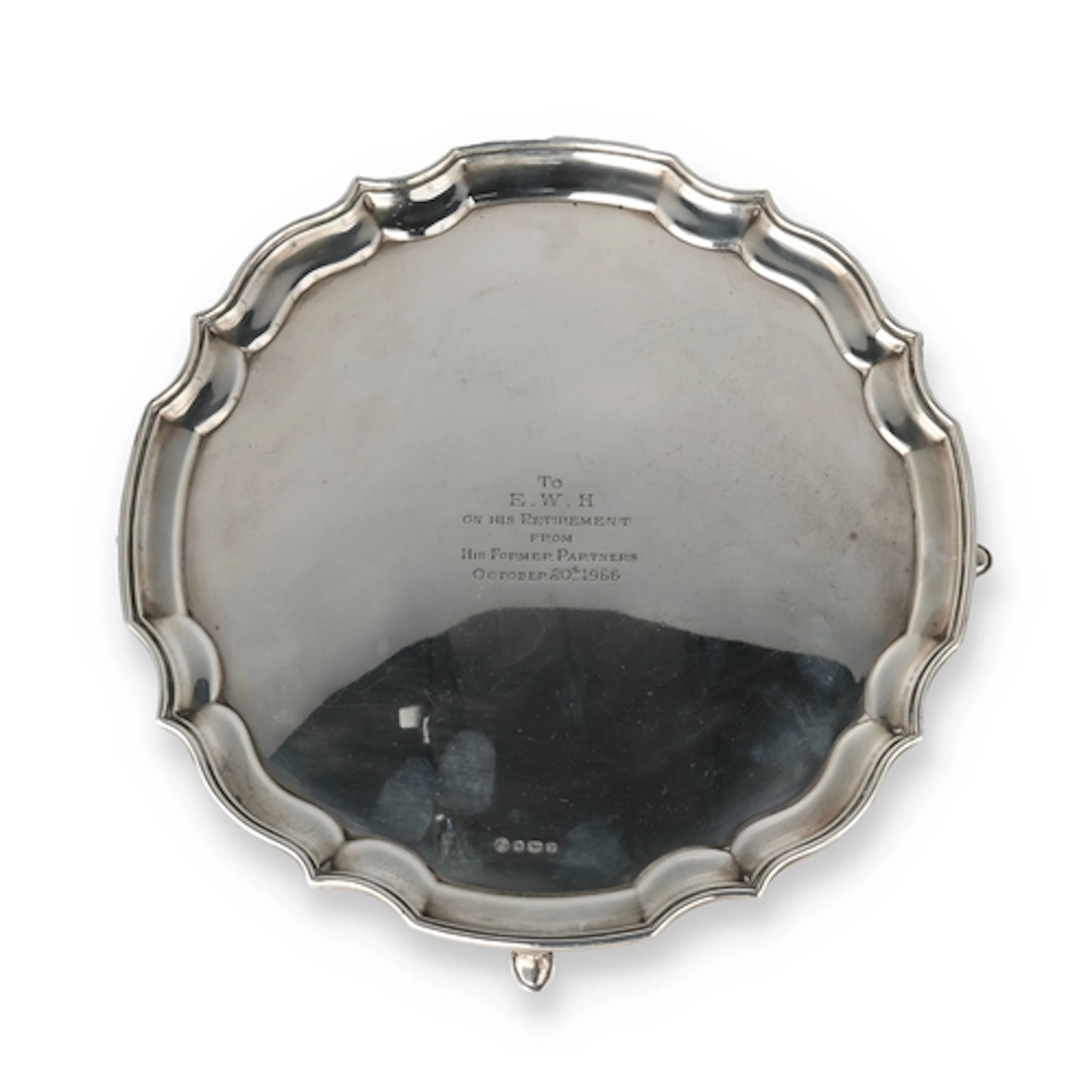 A SILVER SALVER BY FRANCIS HOWARD LTD., SHEFFIELD 1966 On fo...