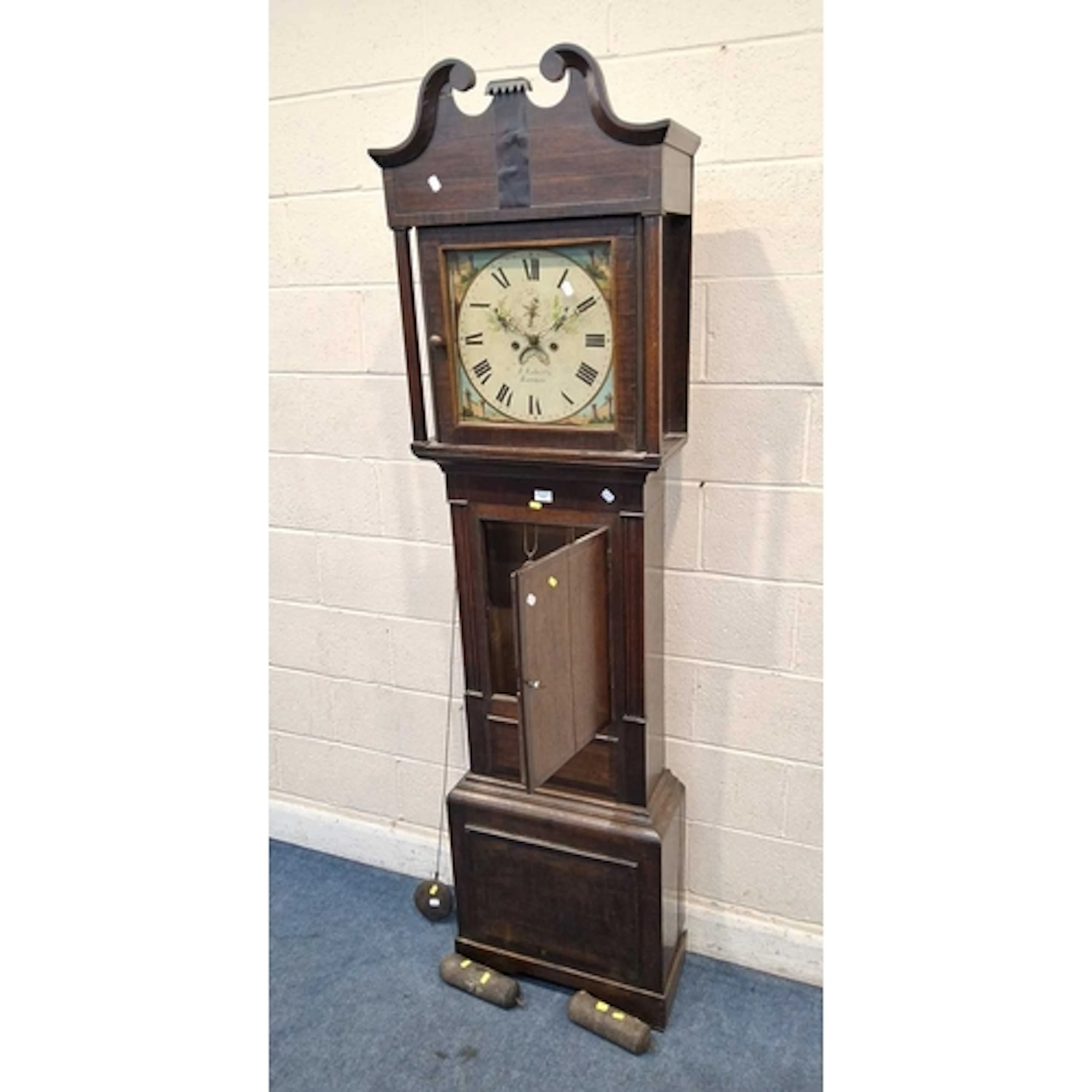 AN OAK AND MAHOGANY CASED 8 DAY LONGCASE CLOCK, with a twin ...