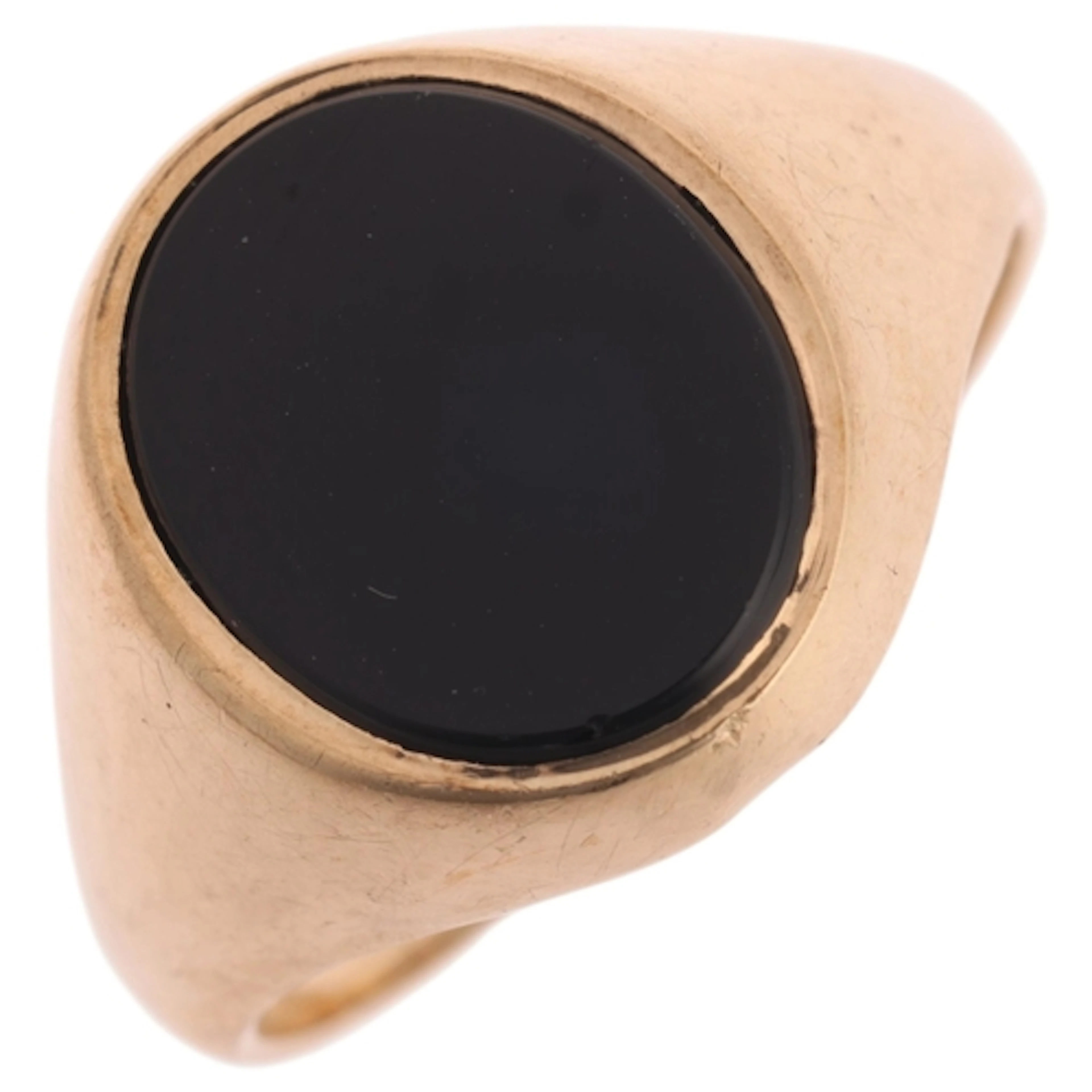 A Vintage 9ct gold black onyx signet ring, maker KR, Birming...