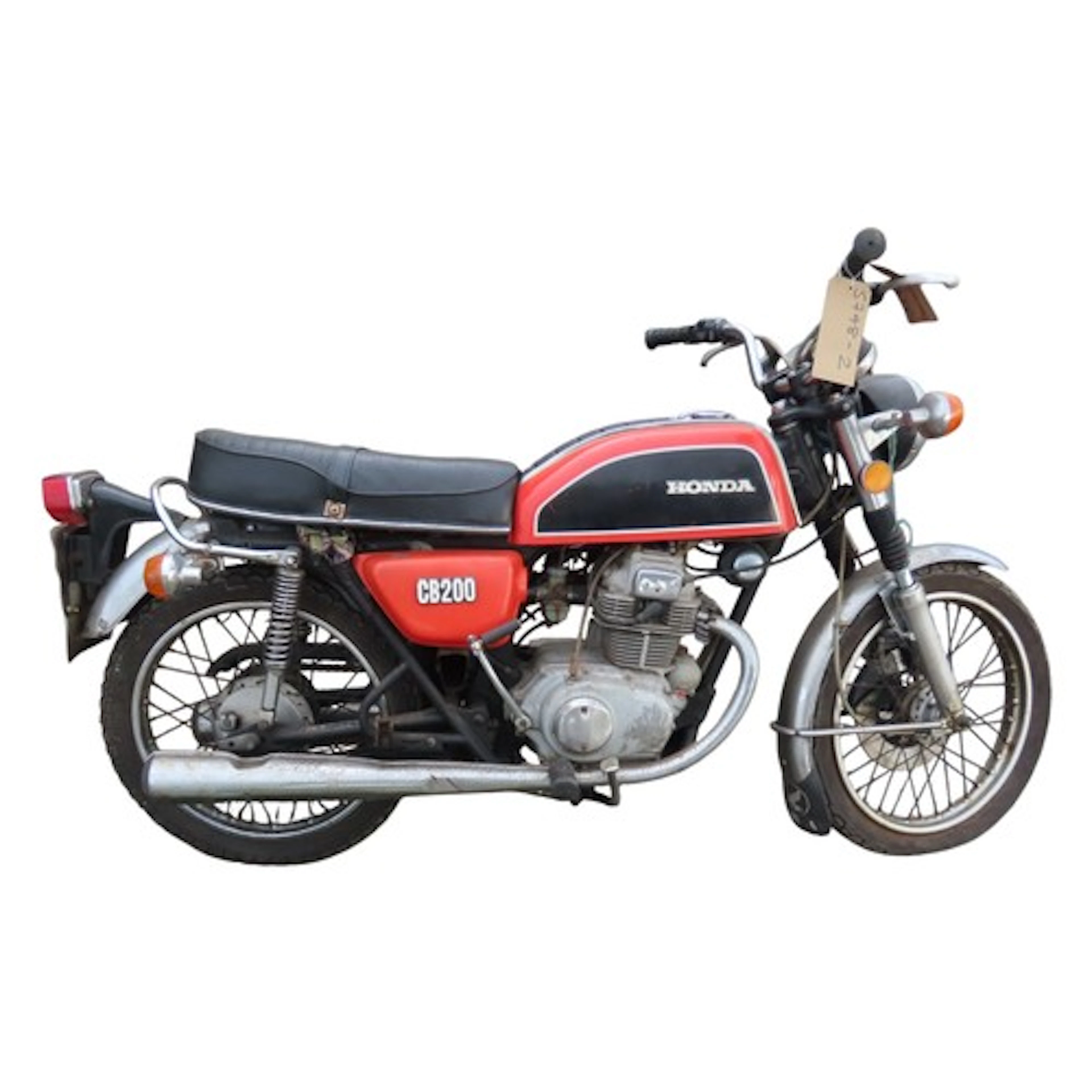 A Honda CB200 motorcycle in red livery, registration number ...