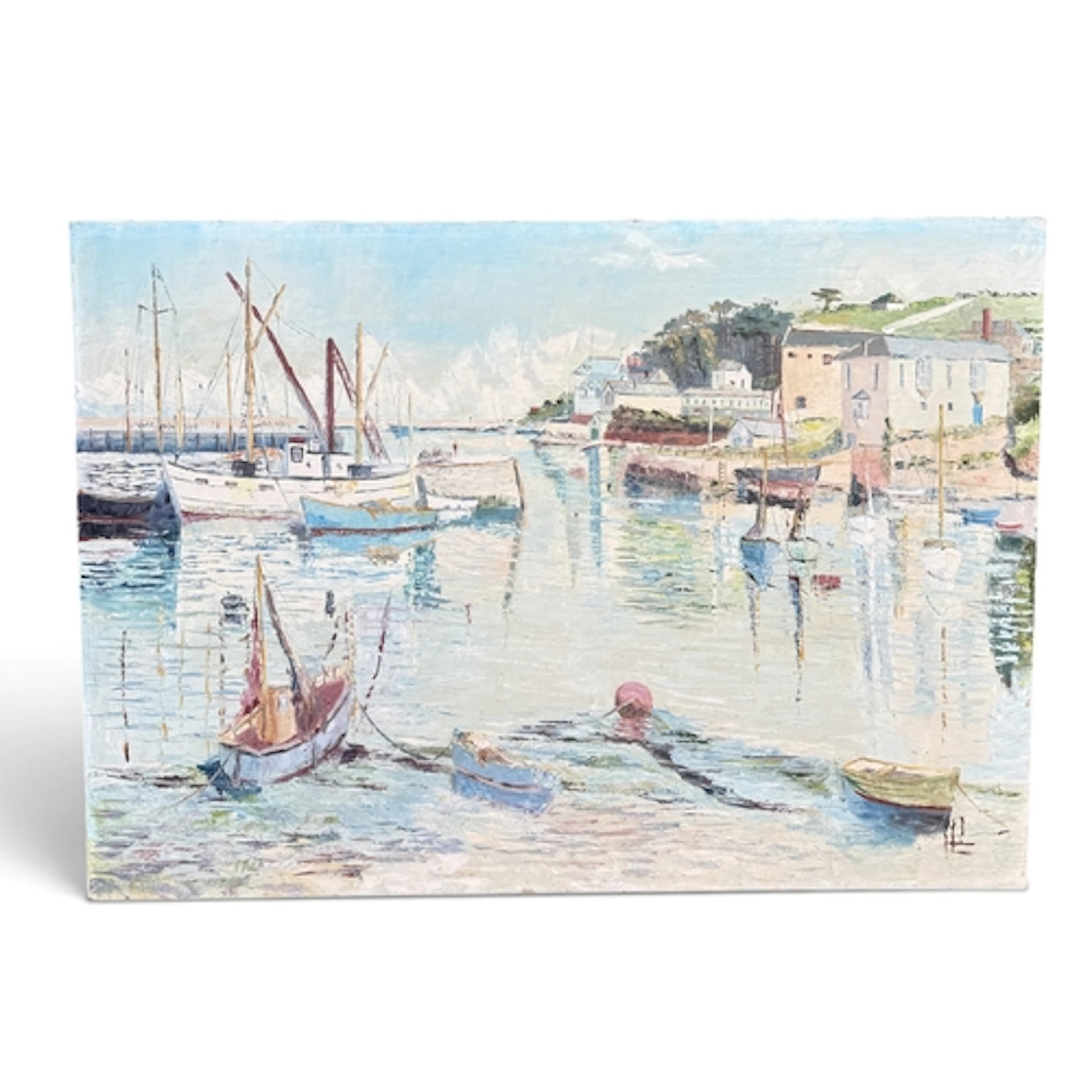 20TH CENTURY SCHOOL: A VIEW OF BRIXHAM HARBOUR 106cm x 76cm ...