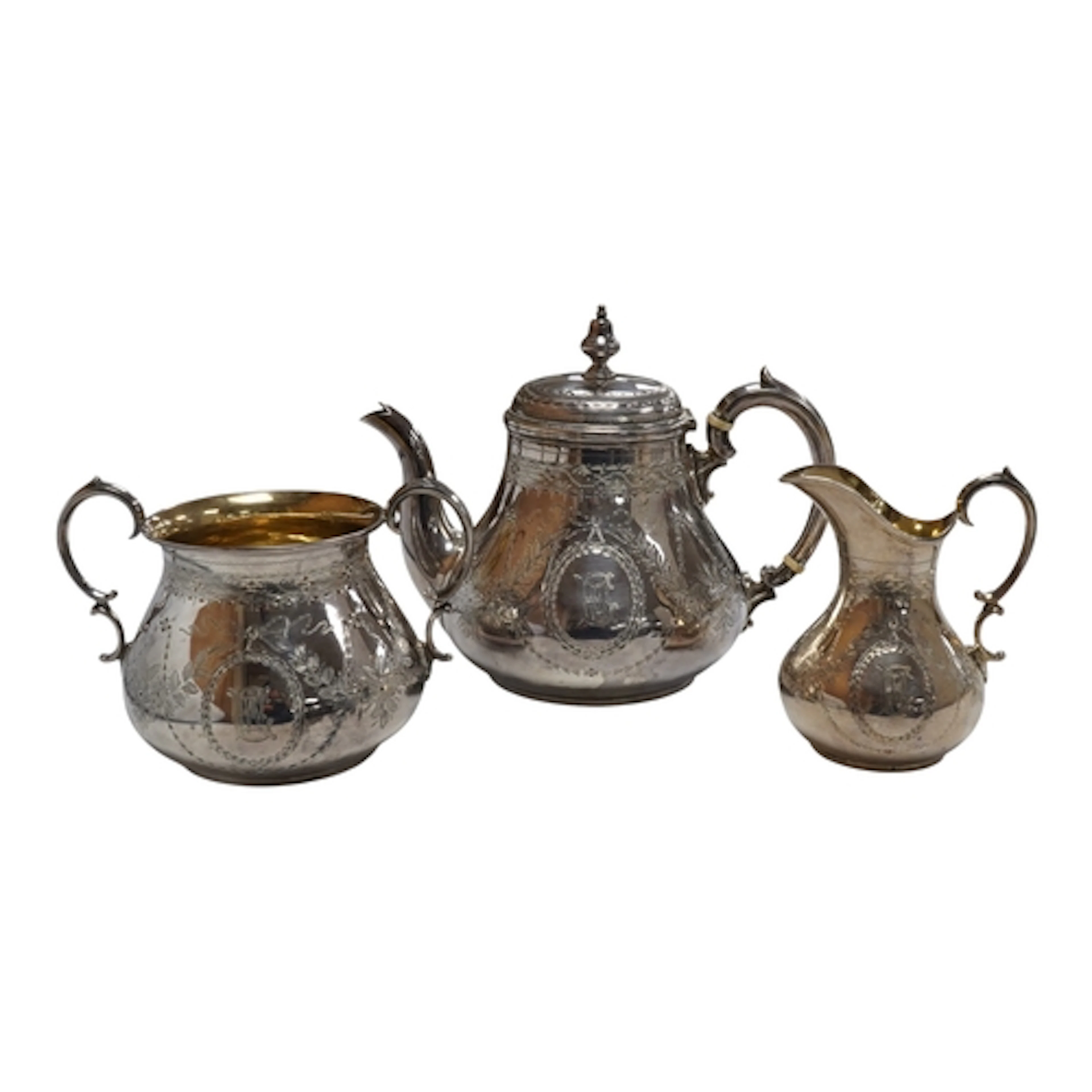 A Victorian three piece silver tea set, by Martin, Hall & Co...