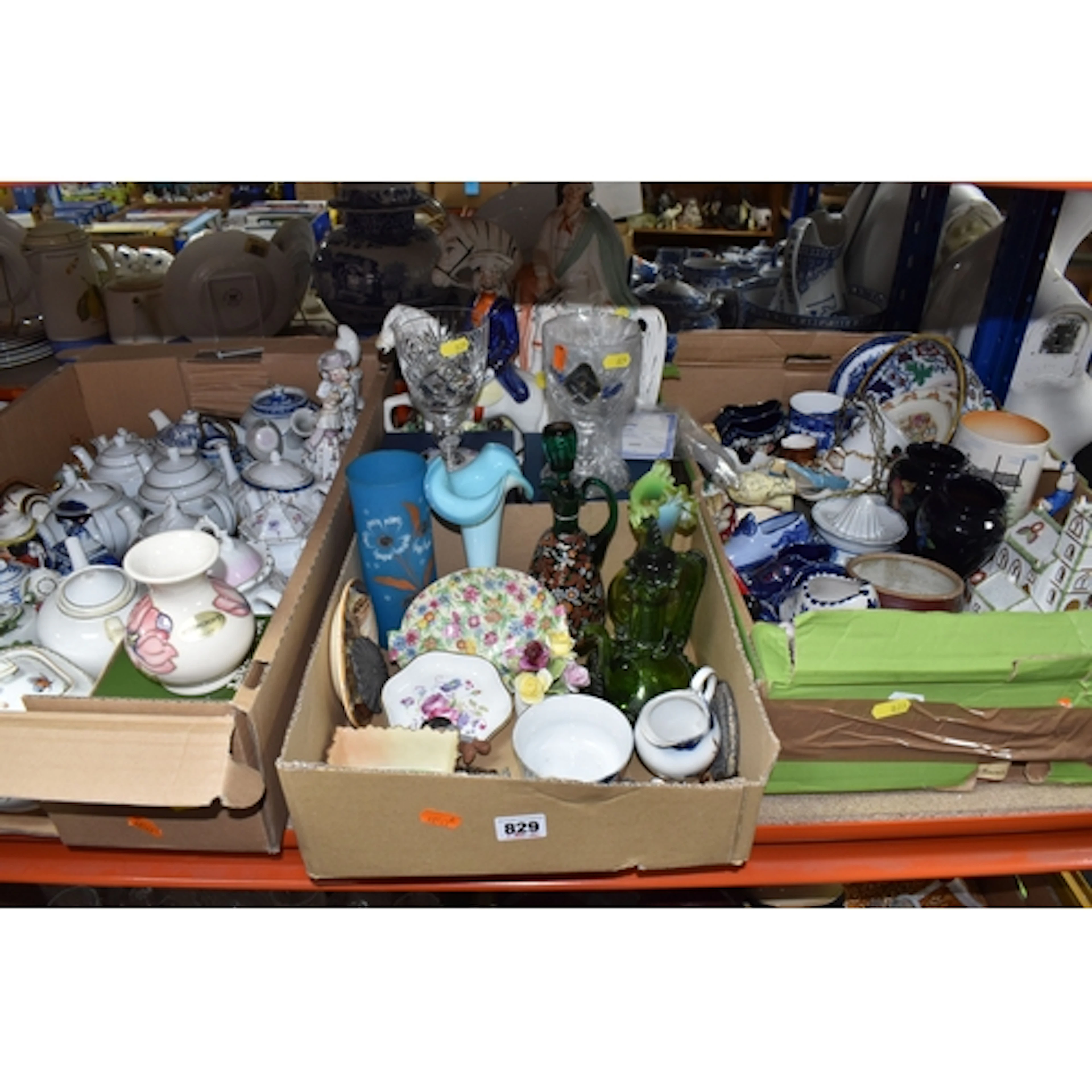 THREE BOXES AND LOOSE CERAMICS AND GLASS WARES, to include a...