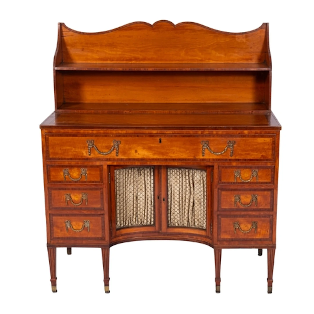 A George III satinwood and inlaid writing desk, crossbanded ...