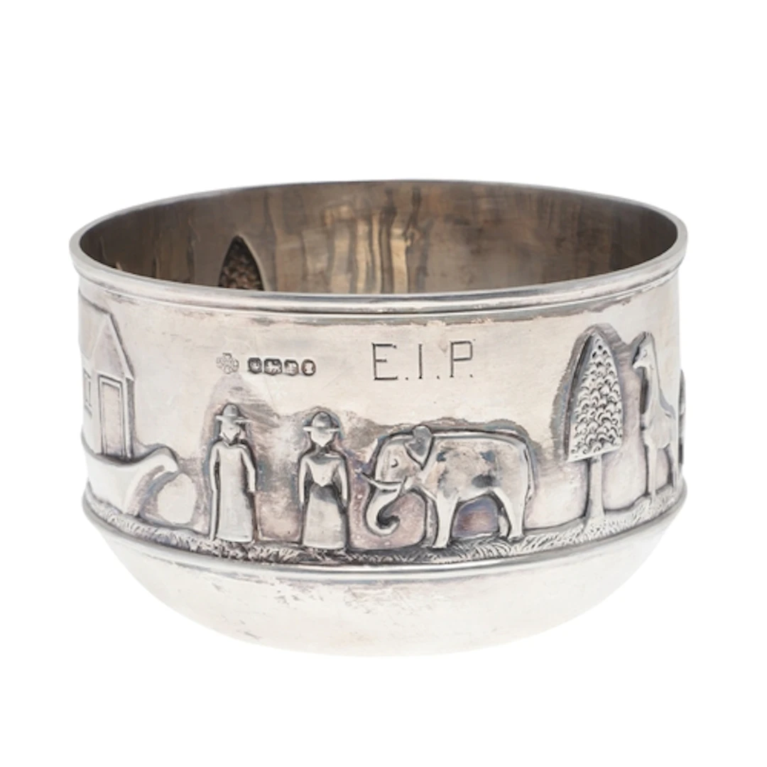 A GEORGE V SILVER NOAH'S ARK THEME CHILDREN'S BOWL. Hallmark...