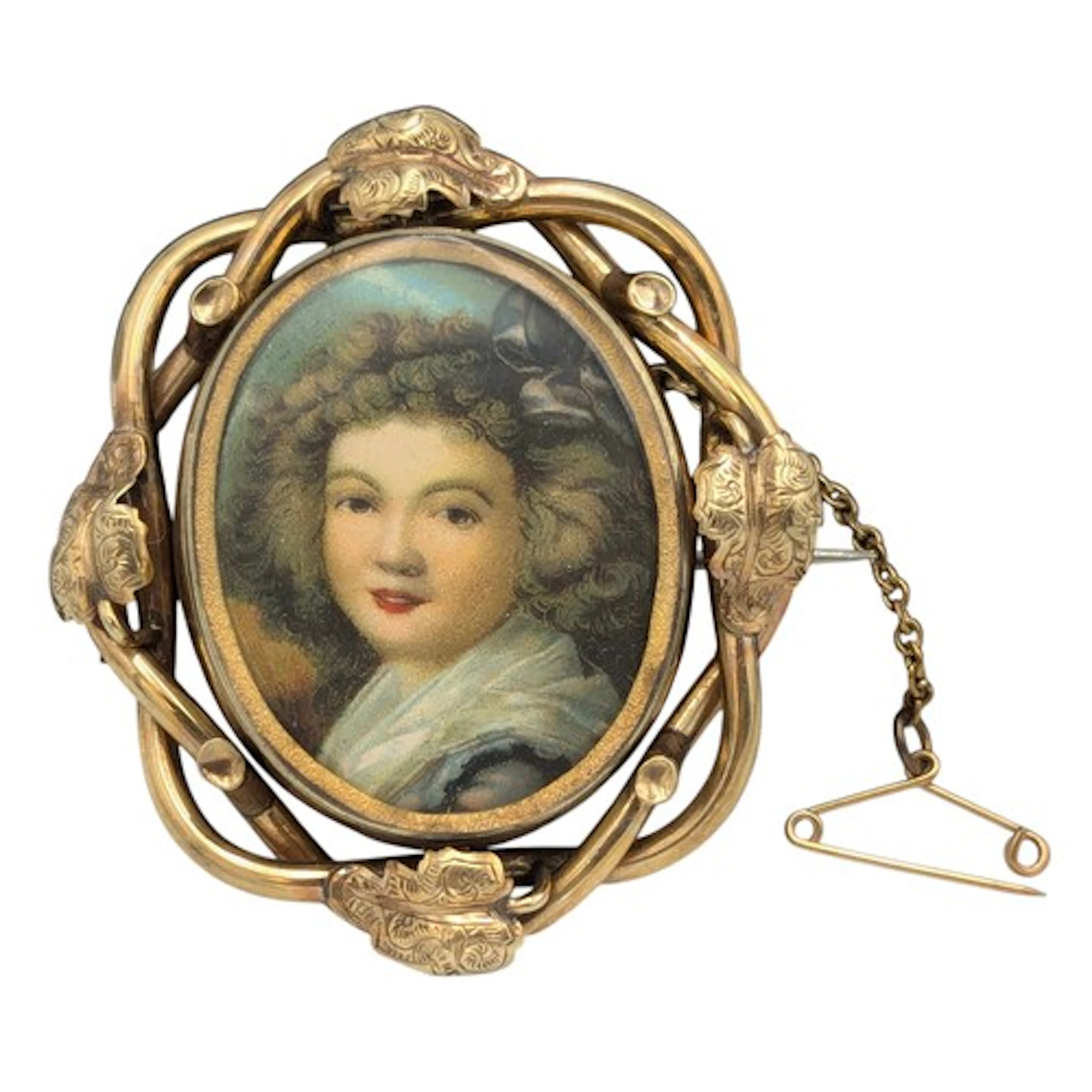 A Victorian yellow metal mourning type swivel brooch set wit...