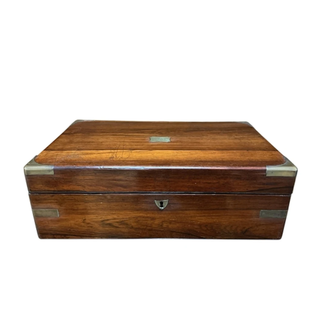 A Victorian brass mounted rosewood writing slope, width 35cm...