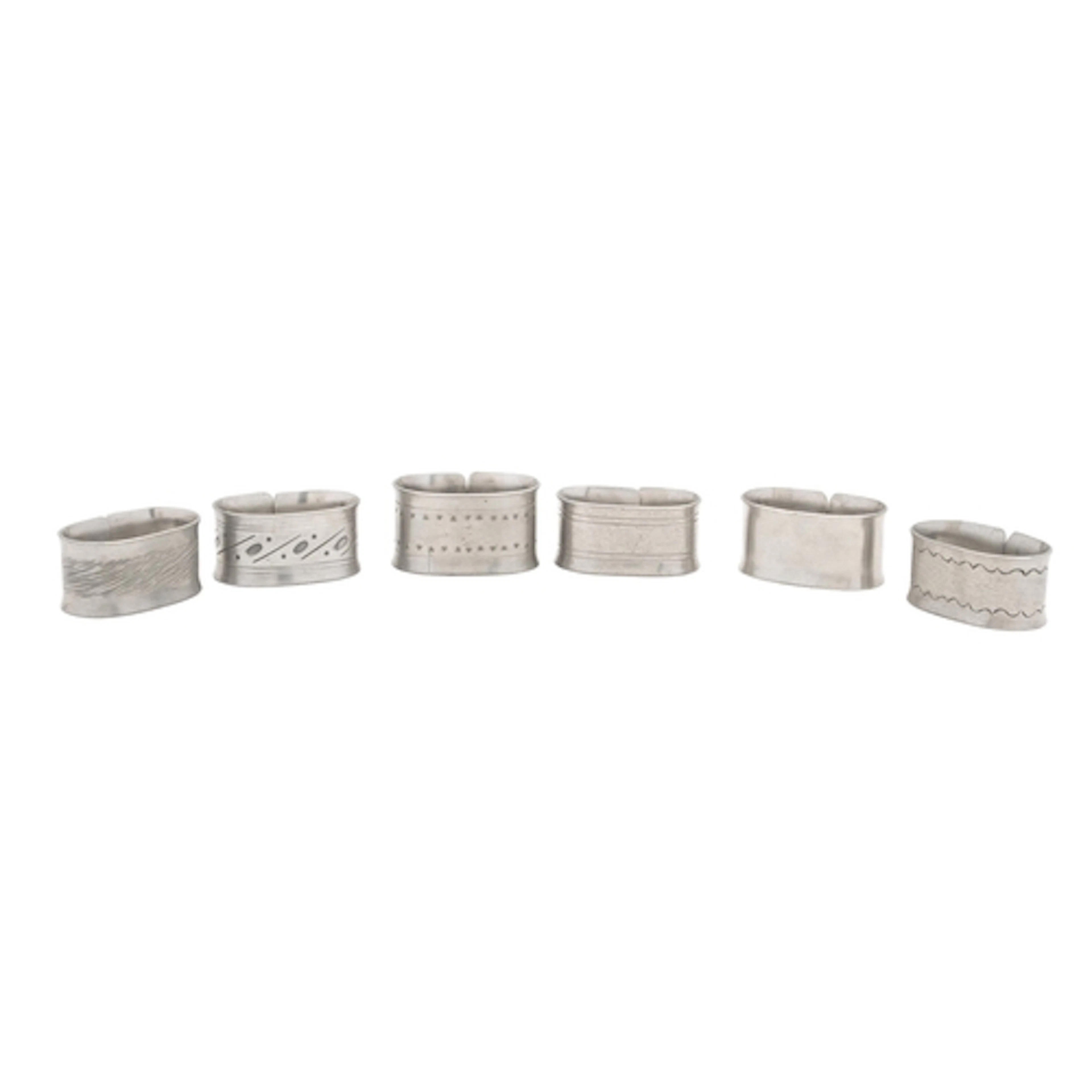 Jorgen Jensen six pewter napkin rings with incised decoratio...