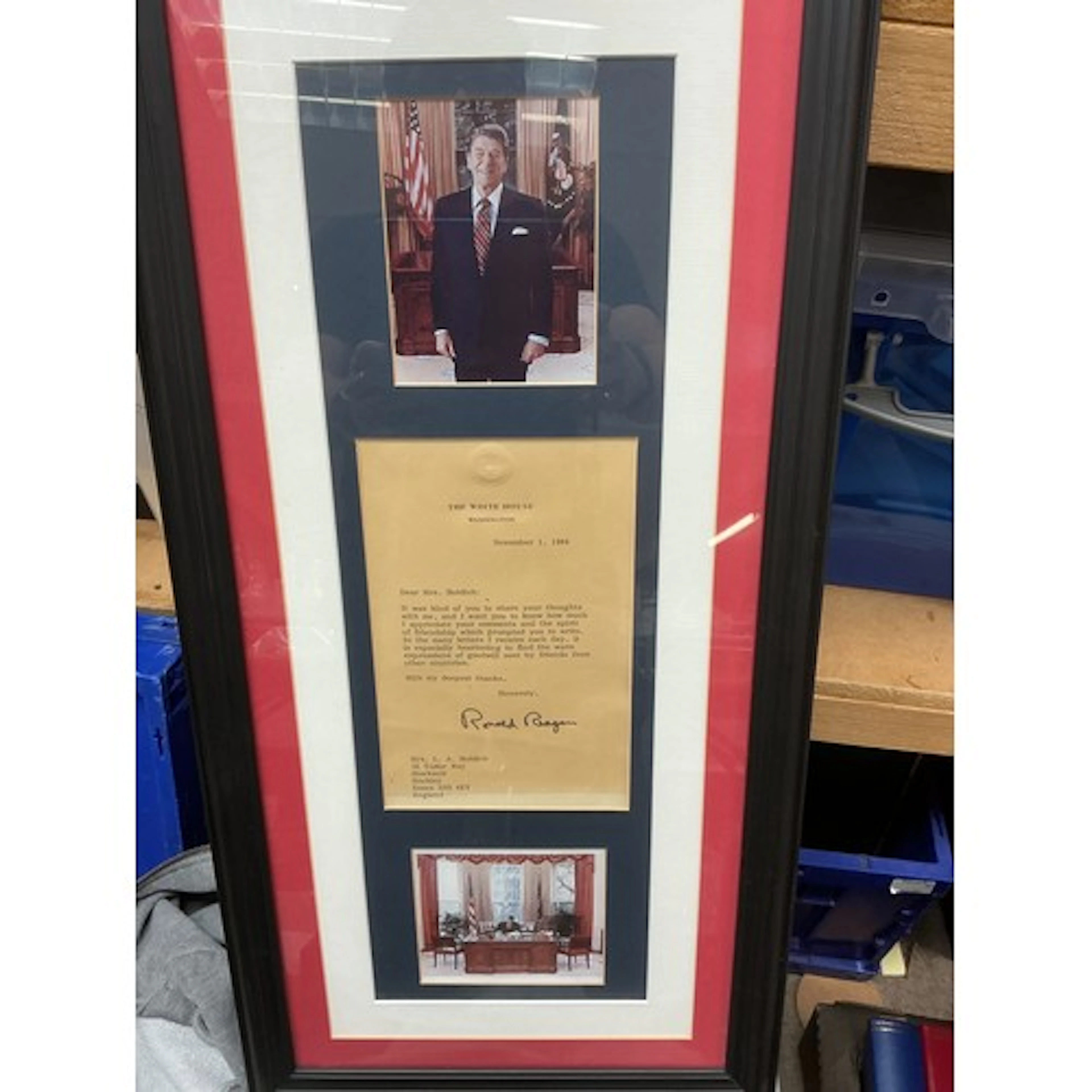 A framed and glazed signed presentation display of Ronald Re...