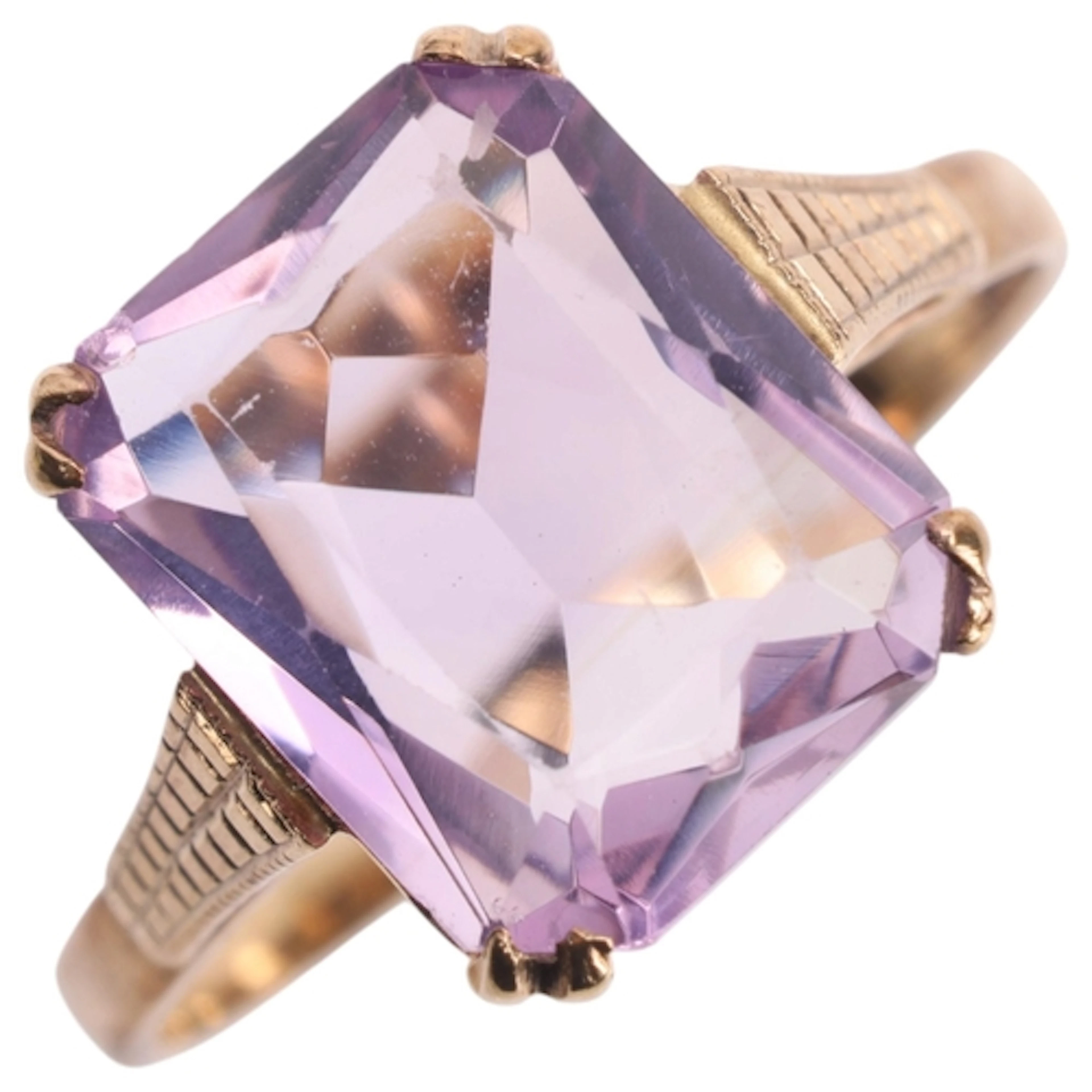 A Vintage 9ct gold single stone amethyst ring, setting heigh...
