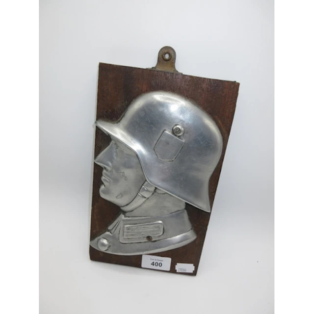 Aluminium and Wood Portrait of a German Soldier, 25x15cm