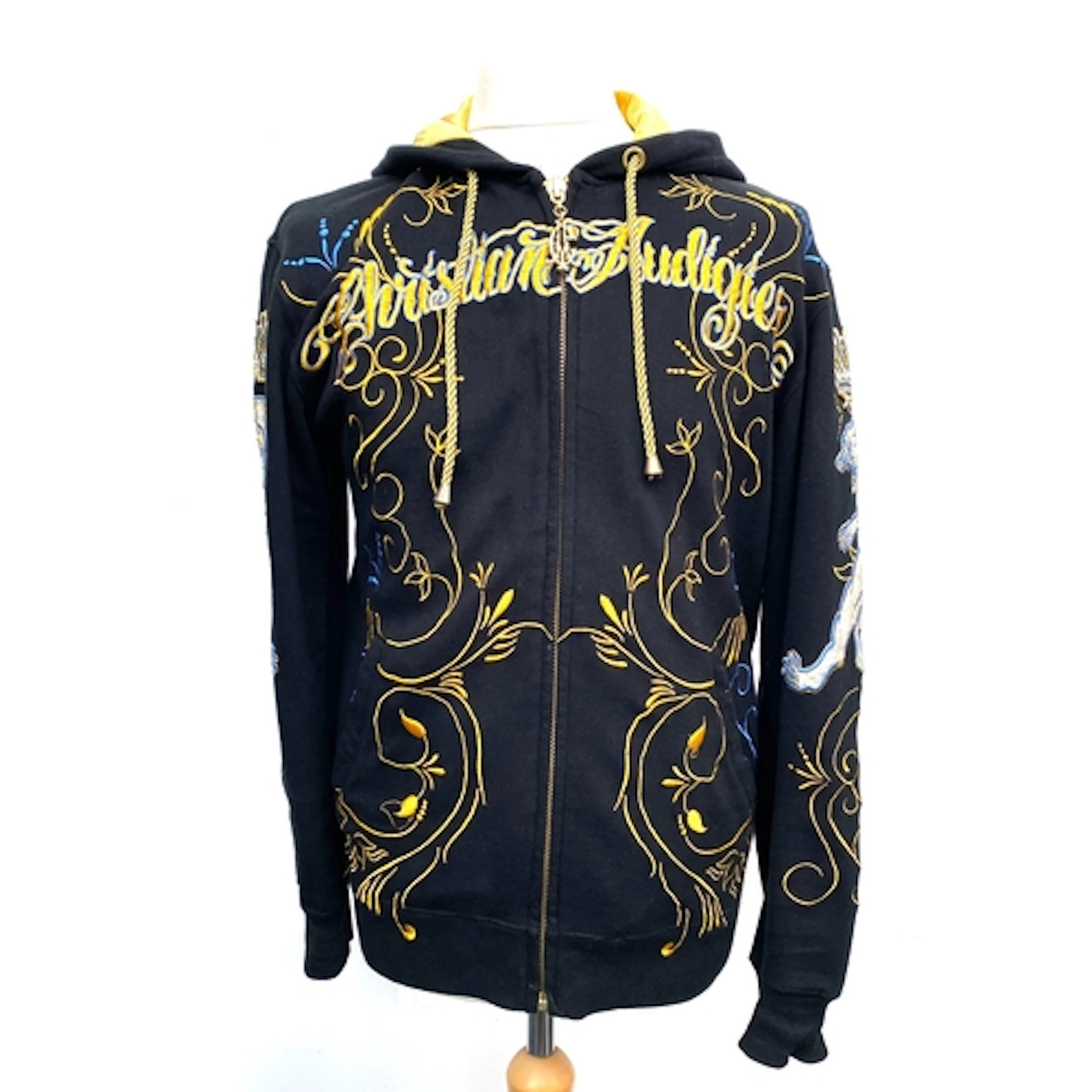 Two Christian Audigier hooded zip up jackets, one with skull...