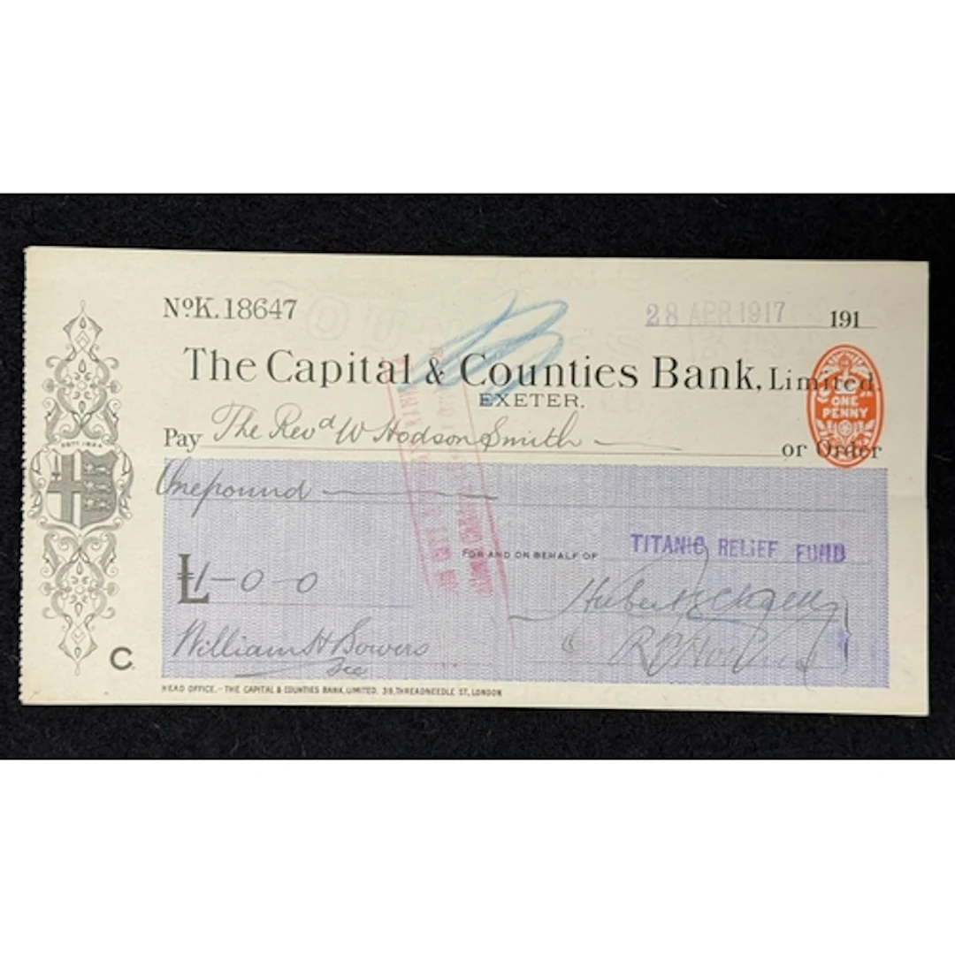 R.M.S. Titanic: R.M.S. Titanic: Relief fund cheque to Rev W...
