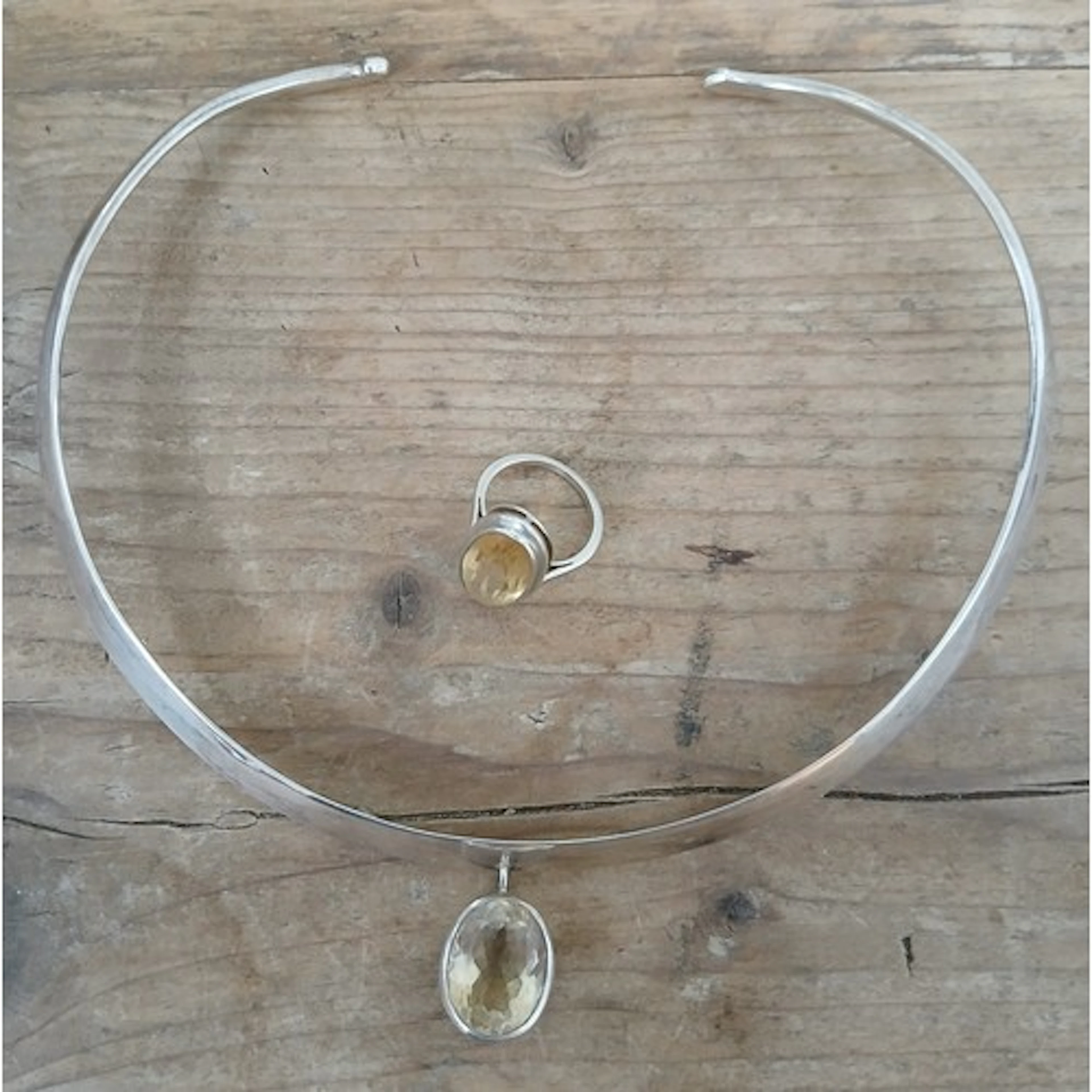A French silver choker necklace with citrine drop and simila...
