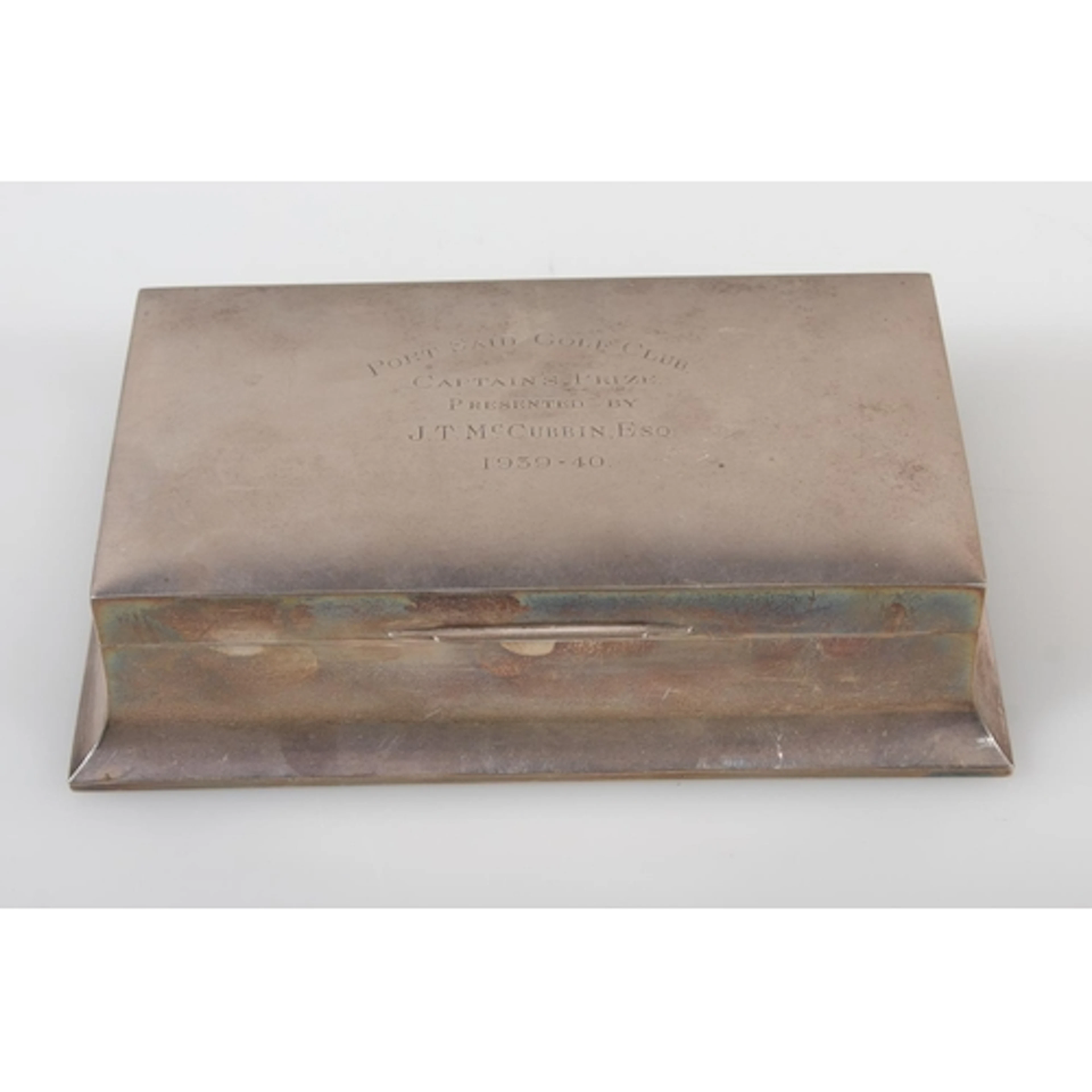 George VI golfing interest silver cigarette box of sarcophag...