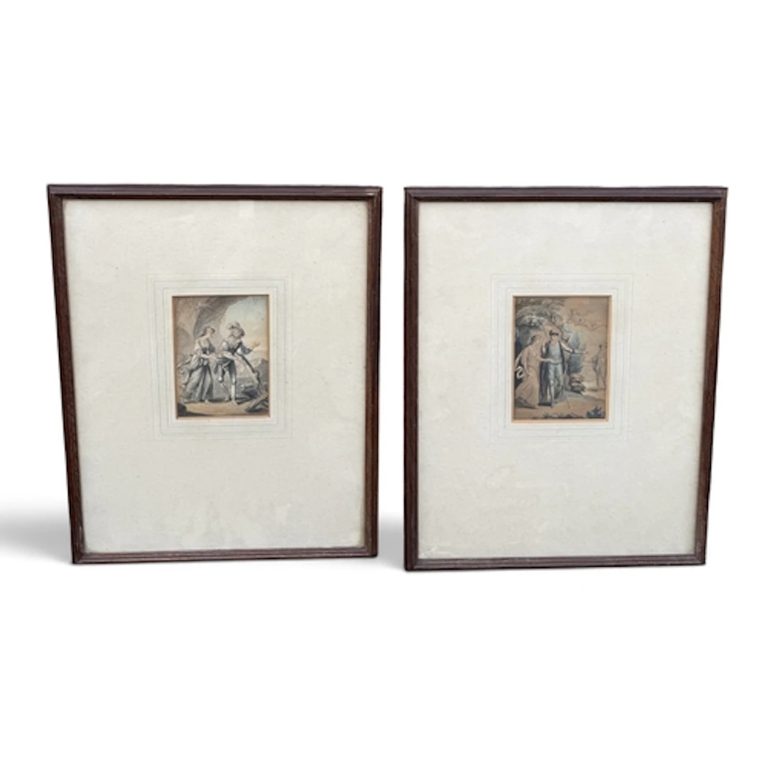 A PAIR OF EARLY 19TH CENTURY DRAWINGS DEPICTING FIGURES 13cm...
