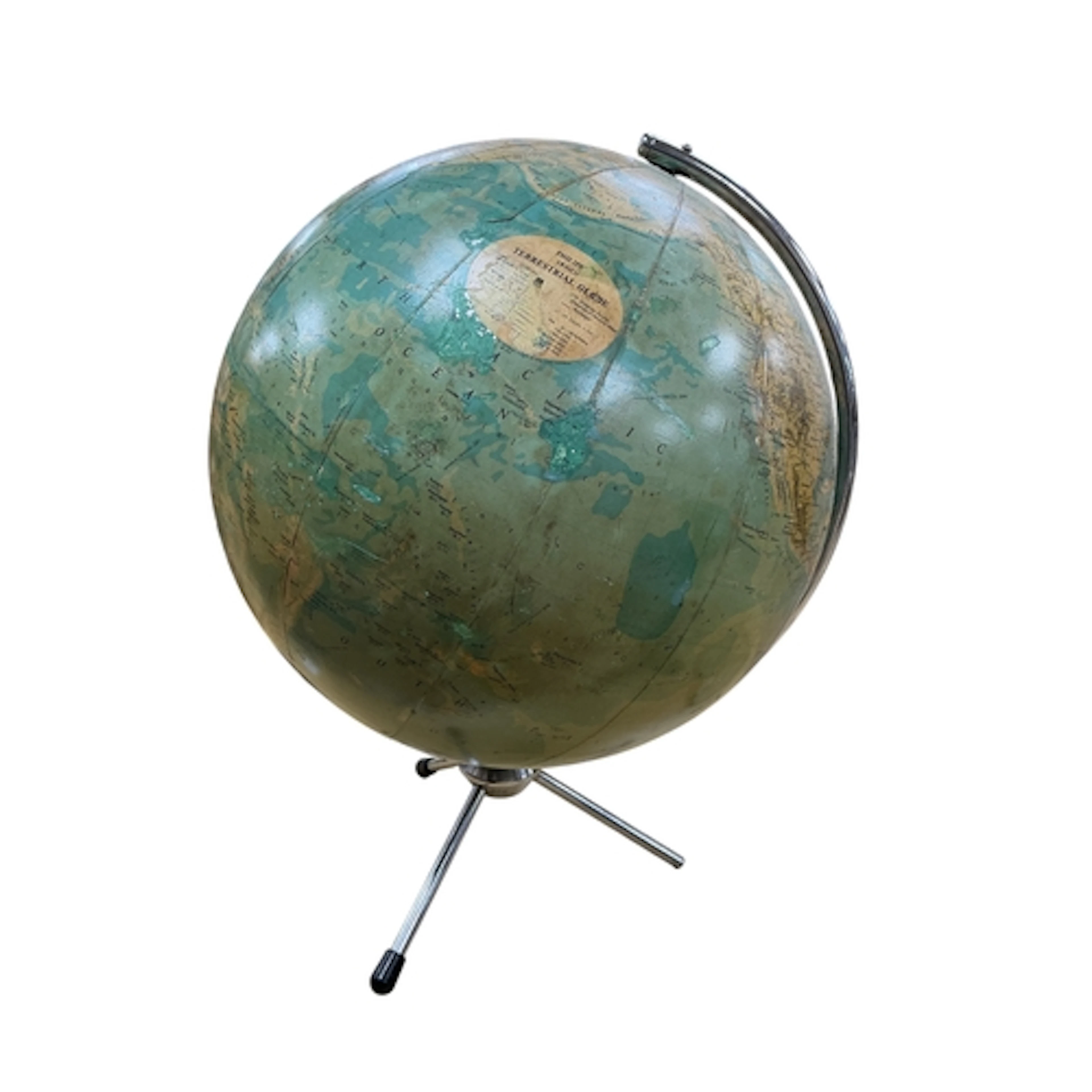 A Philips 19 inch terrestrial globe with chrome stand
