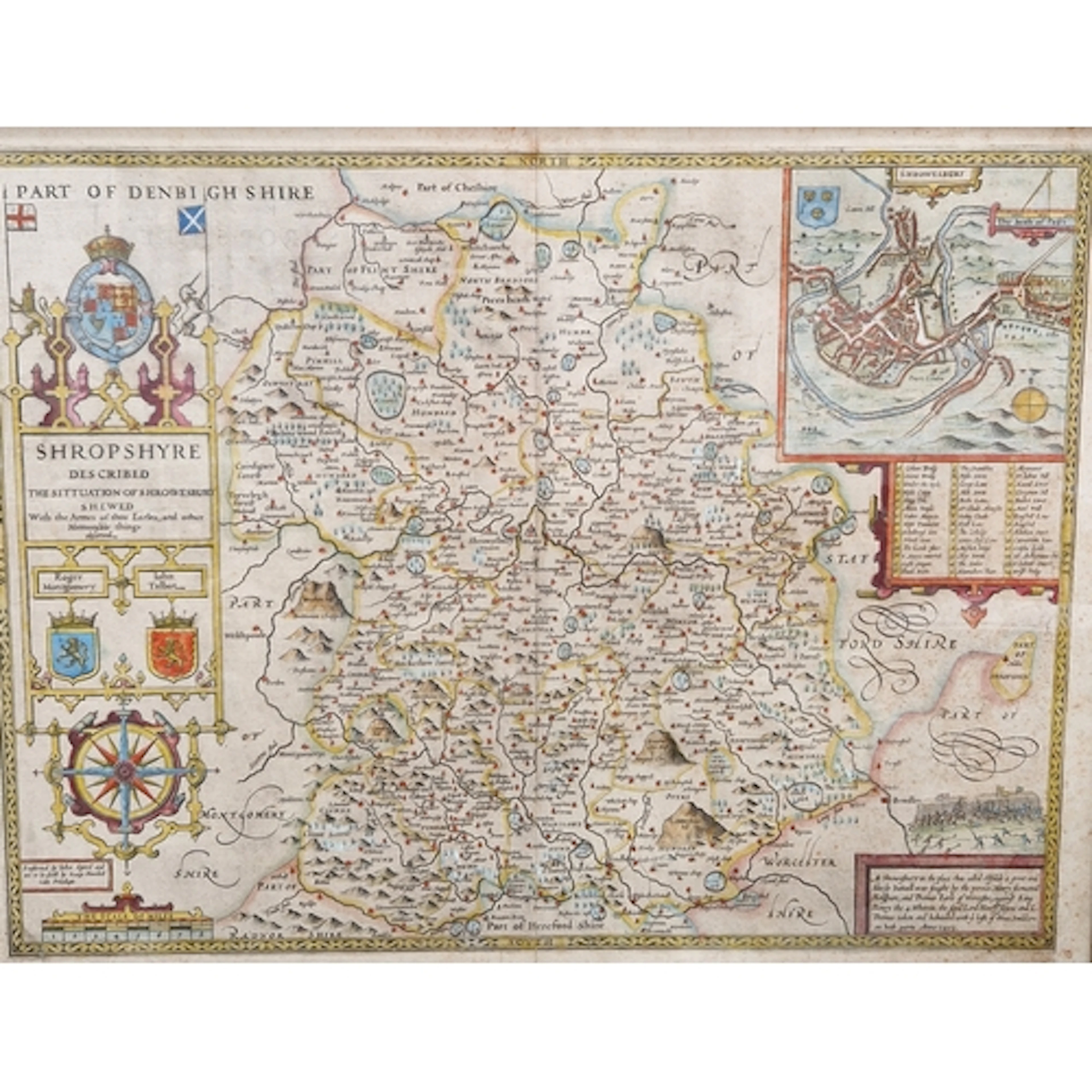 JOHN SPEED. 'Shropshire Described', engraved map coloured, 1...