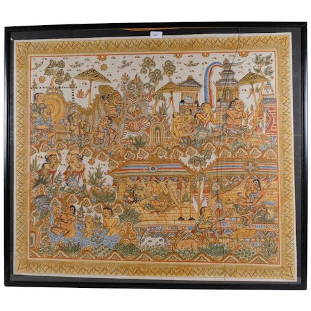 Balinese School, Kamasan painting on fabric, sheet size 78cm...