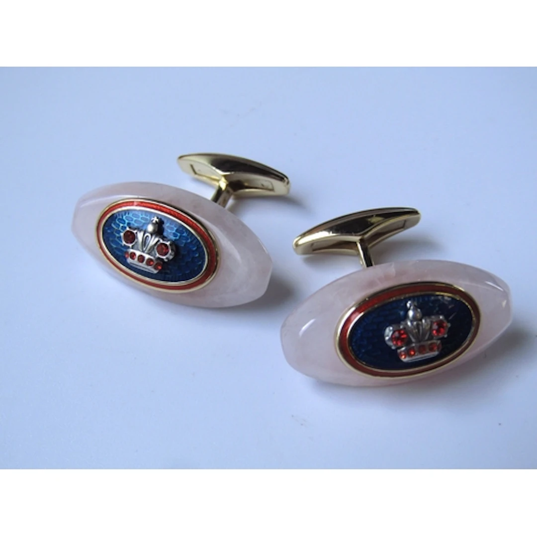 Pair of Russian Gilded Silver Rose Quartz Cufflinks