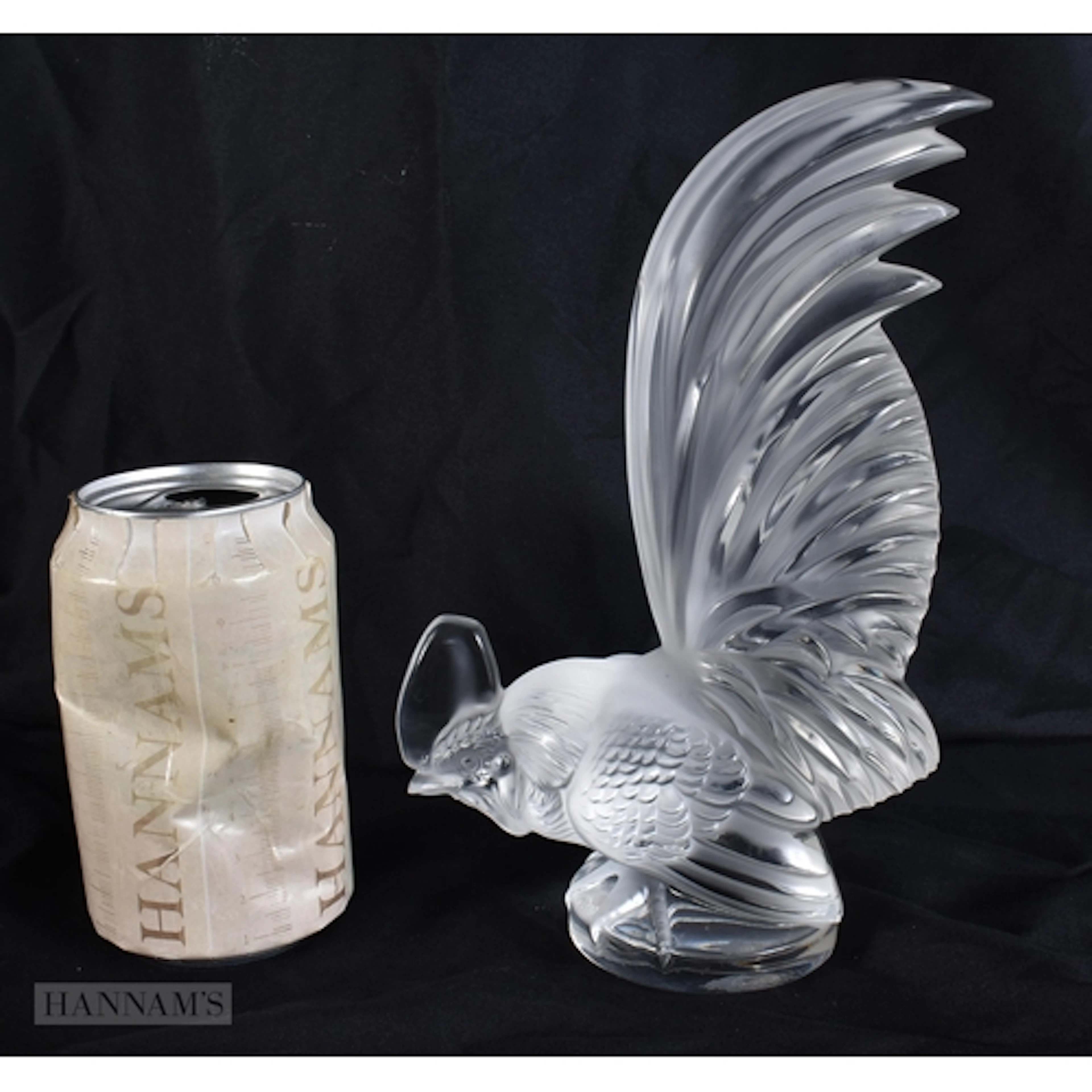 A FRENCH LALIQUE GLASS COCKERELL CAR MASCOT. 21.5 cm high.