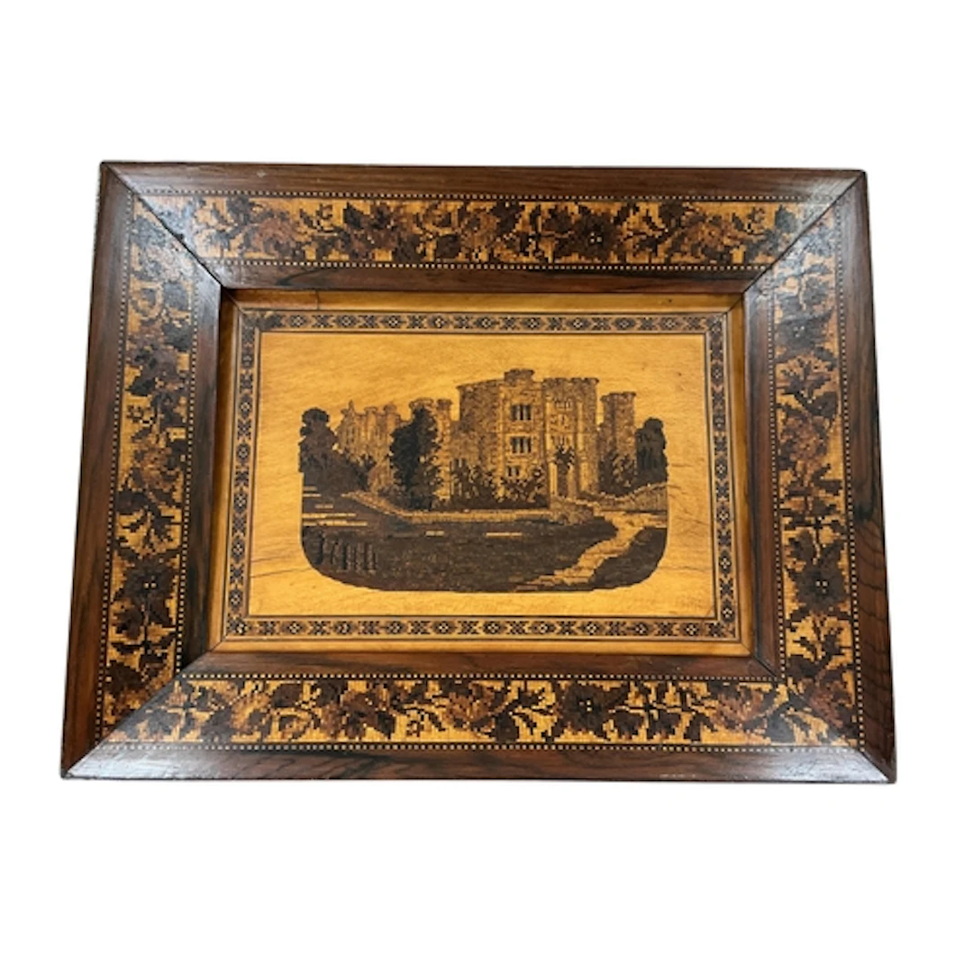 A Victorian Tunbridge-ware plaque decorated with a Hever Cas...