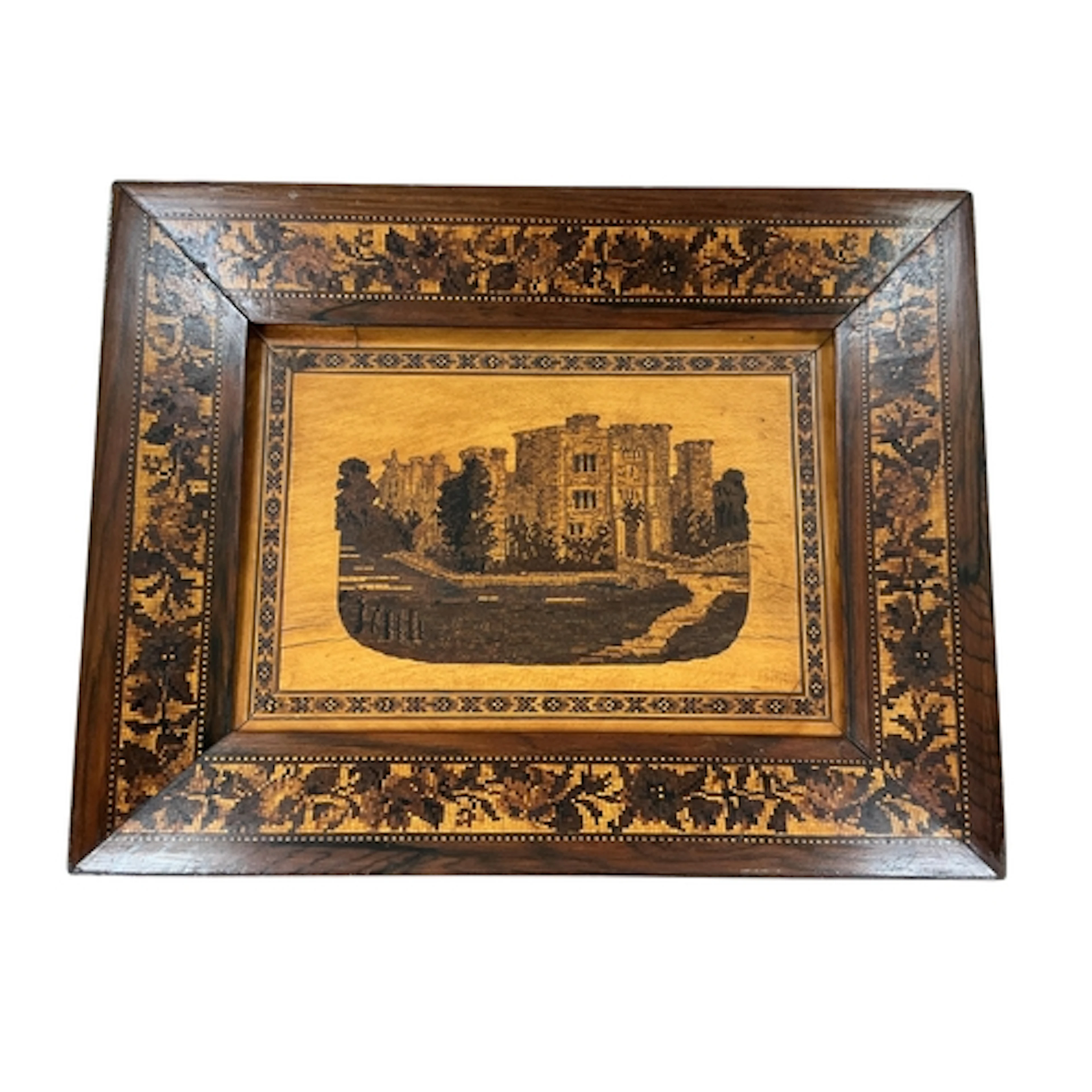 A Victorian Tunbridge-ware plaque decorated with a Hever Cas...