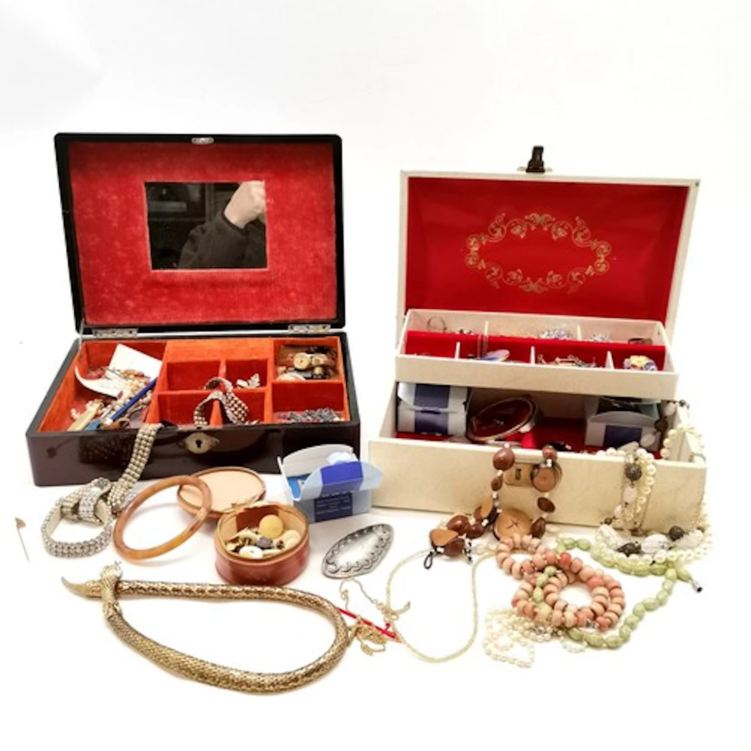 2 x Vintage jewellery boxes with contents inc costume jewell...