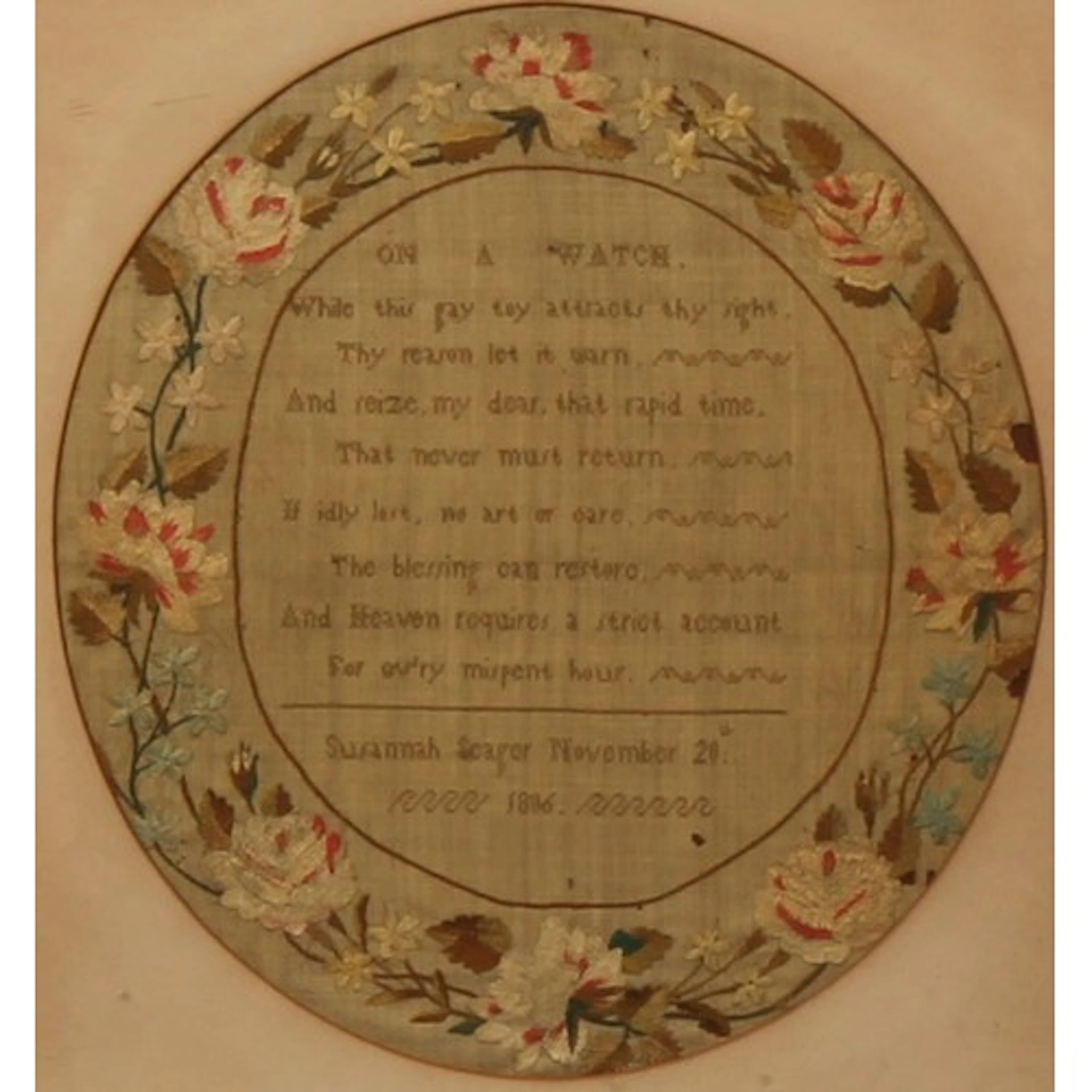 A George III needlework sampler, worked in linnen in coloure...