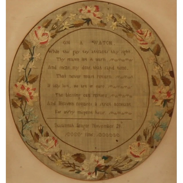 A George III needlework sampler, worked in linnen in coloure...