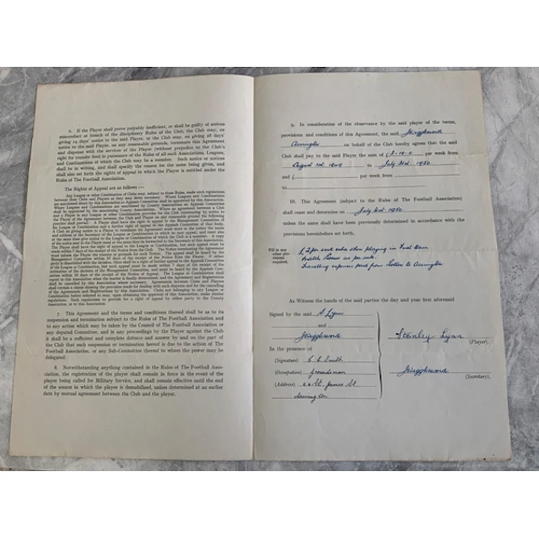 Stan Lynn Accrington Stanley 49/50 Football Contract: Paying...