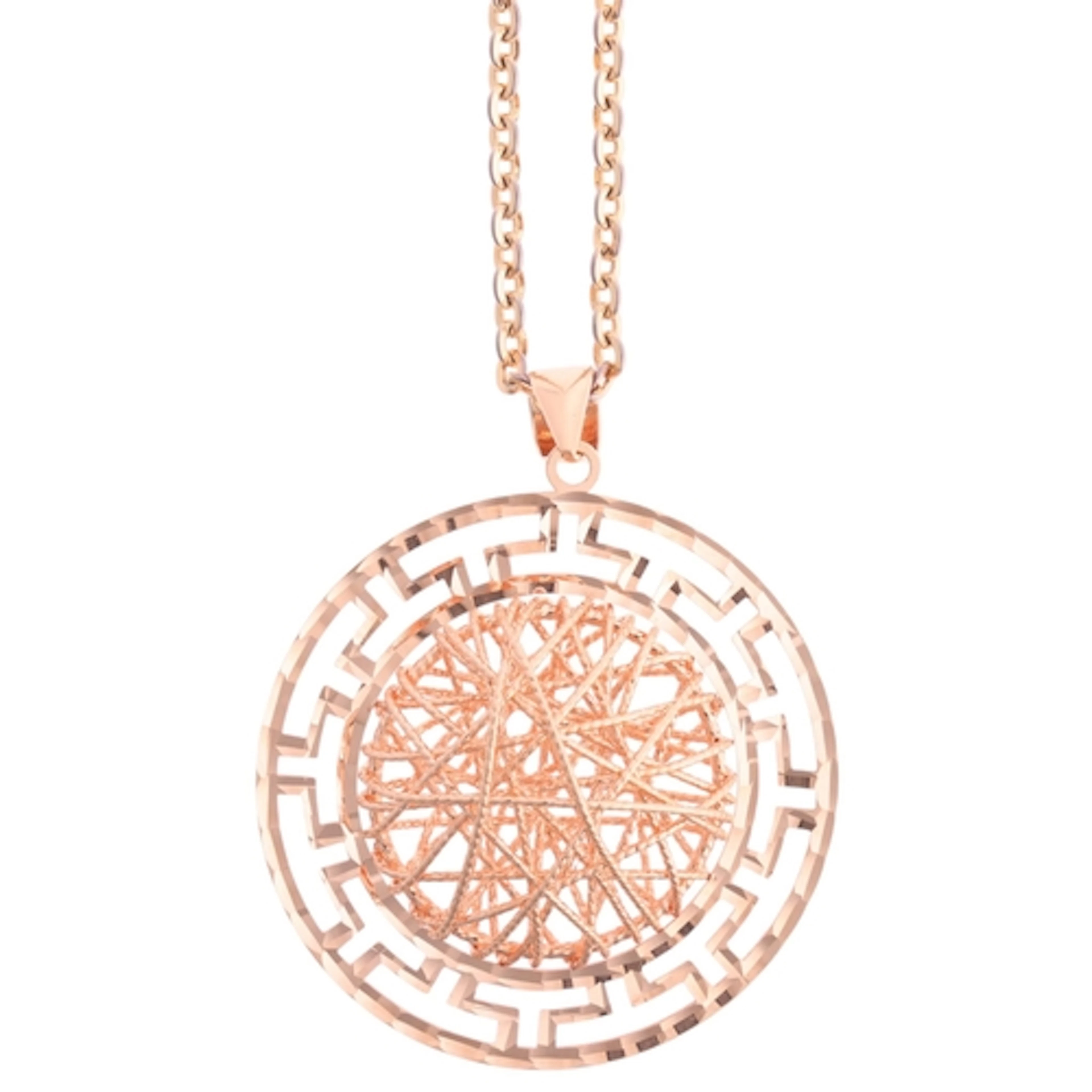 A Contemporary 14ct rose gold openwork pendant necklace, on ...