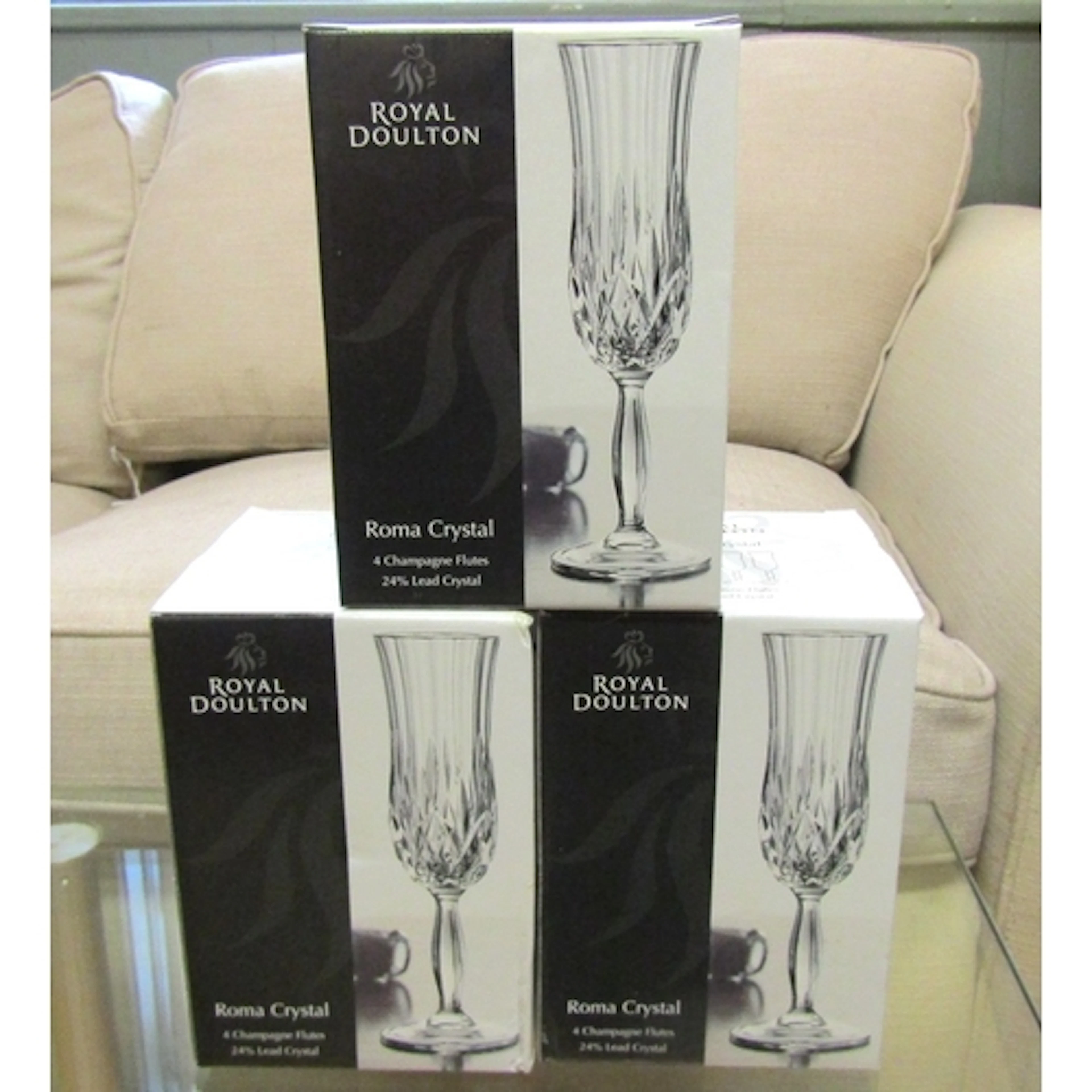 Three Boxes of Royal Doulton Crystal Twelve Pieces in Lot