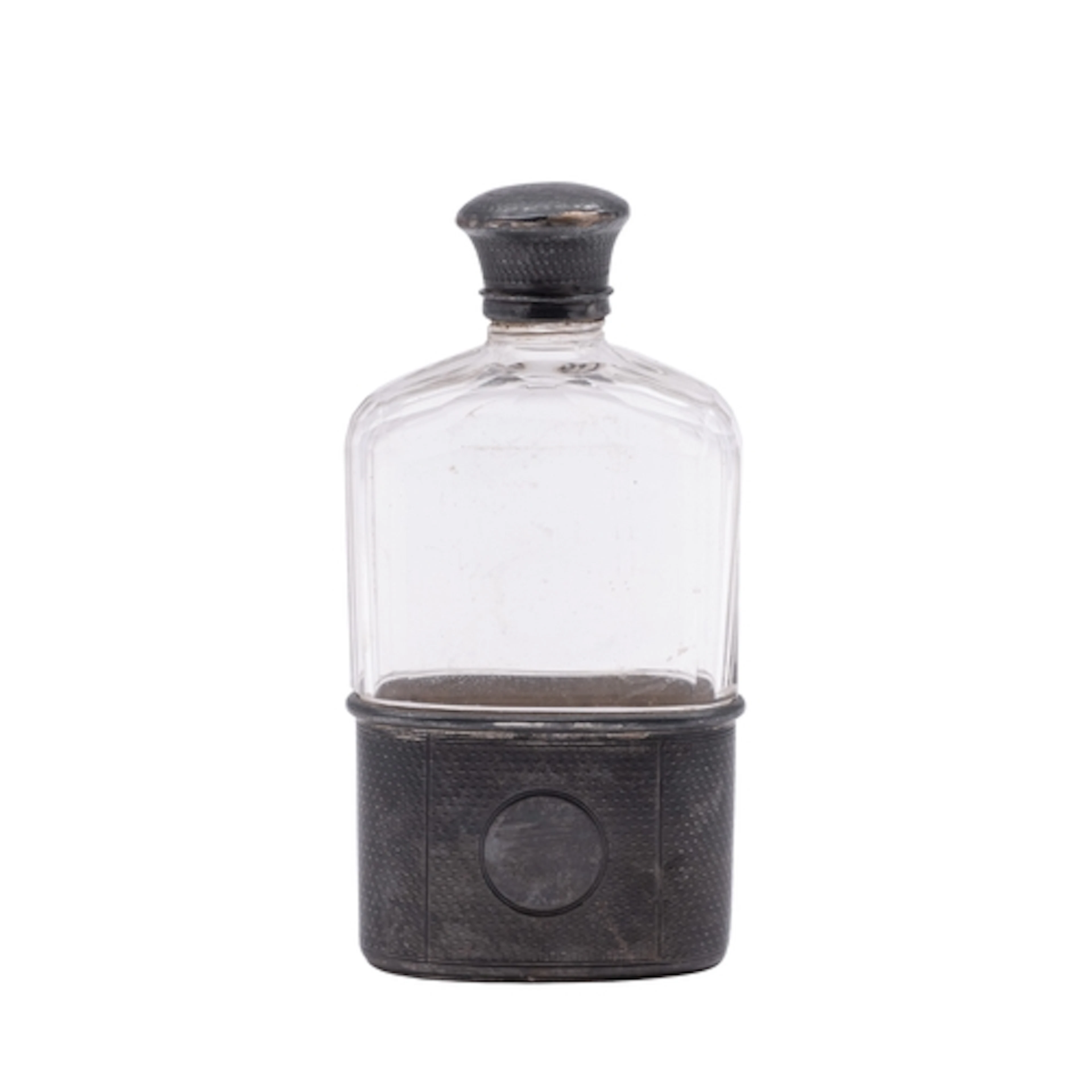 A Victorian silver mounted clear, cut-glass spirit flask, th...