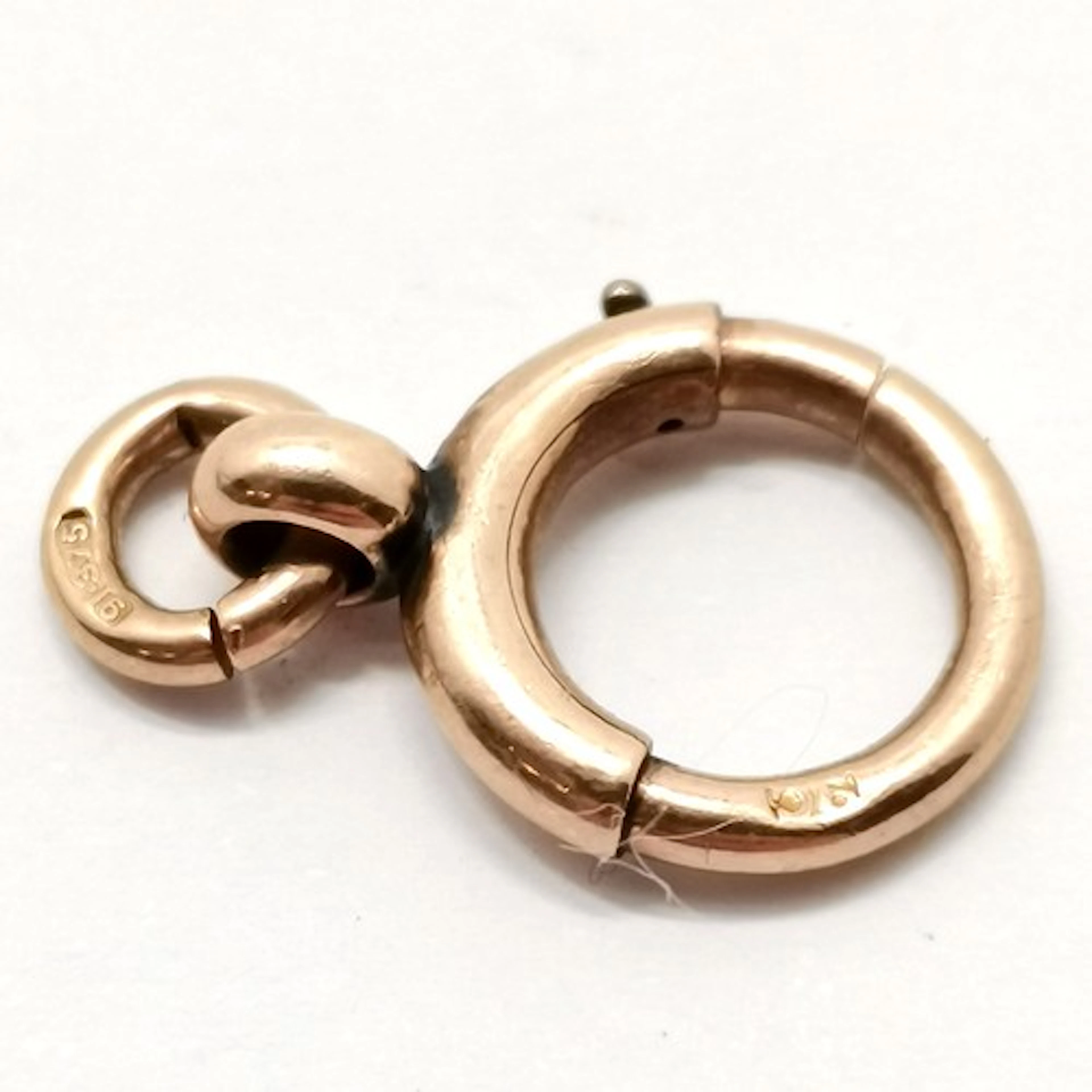Antique 9ct marked gold large bolt ring clasp - 12mm diamete...