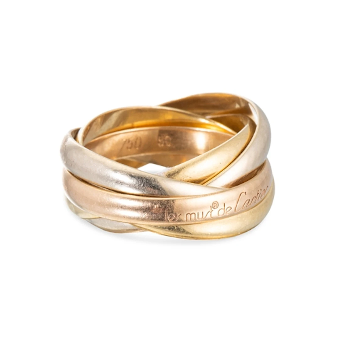 A LE MUST DE CARTIER FIVE BANDED RING, in tri-colour gold, s...