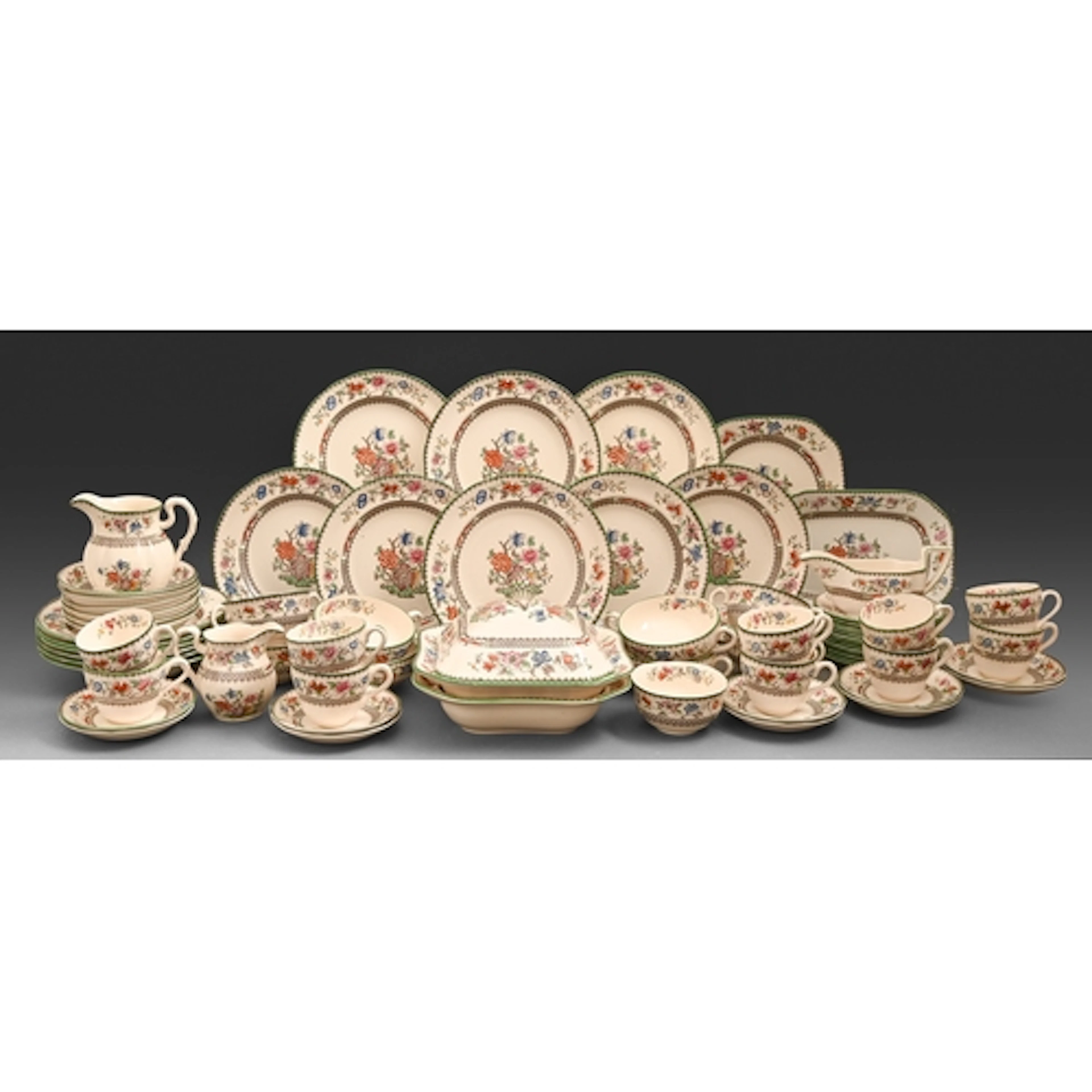 A Copeland earthenware Chinese Rose pattern tea and dinner s...