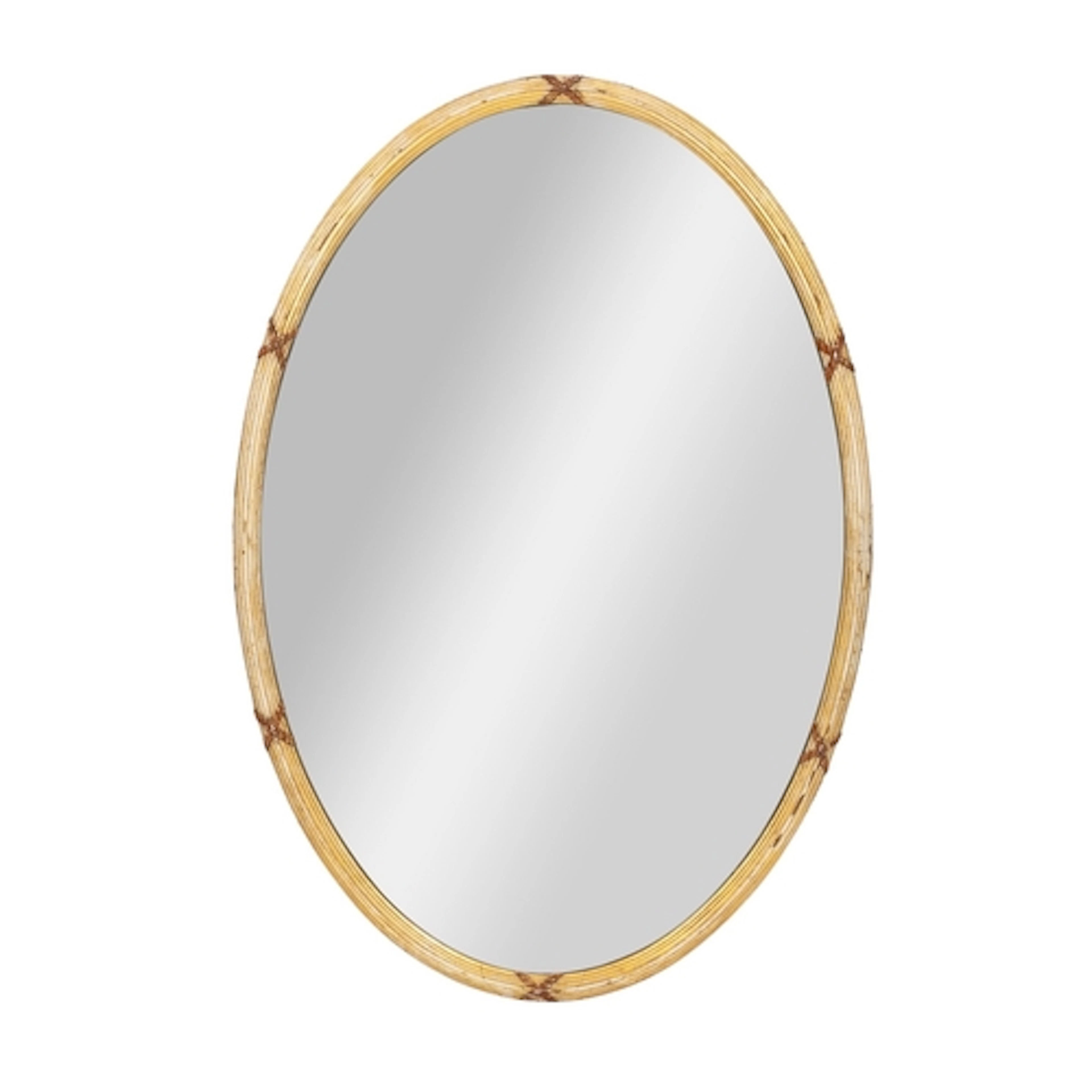 A giltwood framed oval wall mirror in Regency taste, the ree...