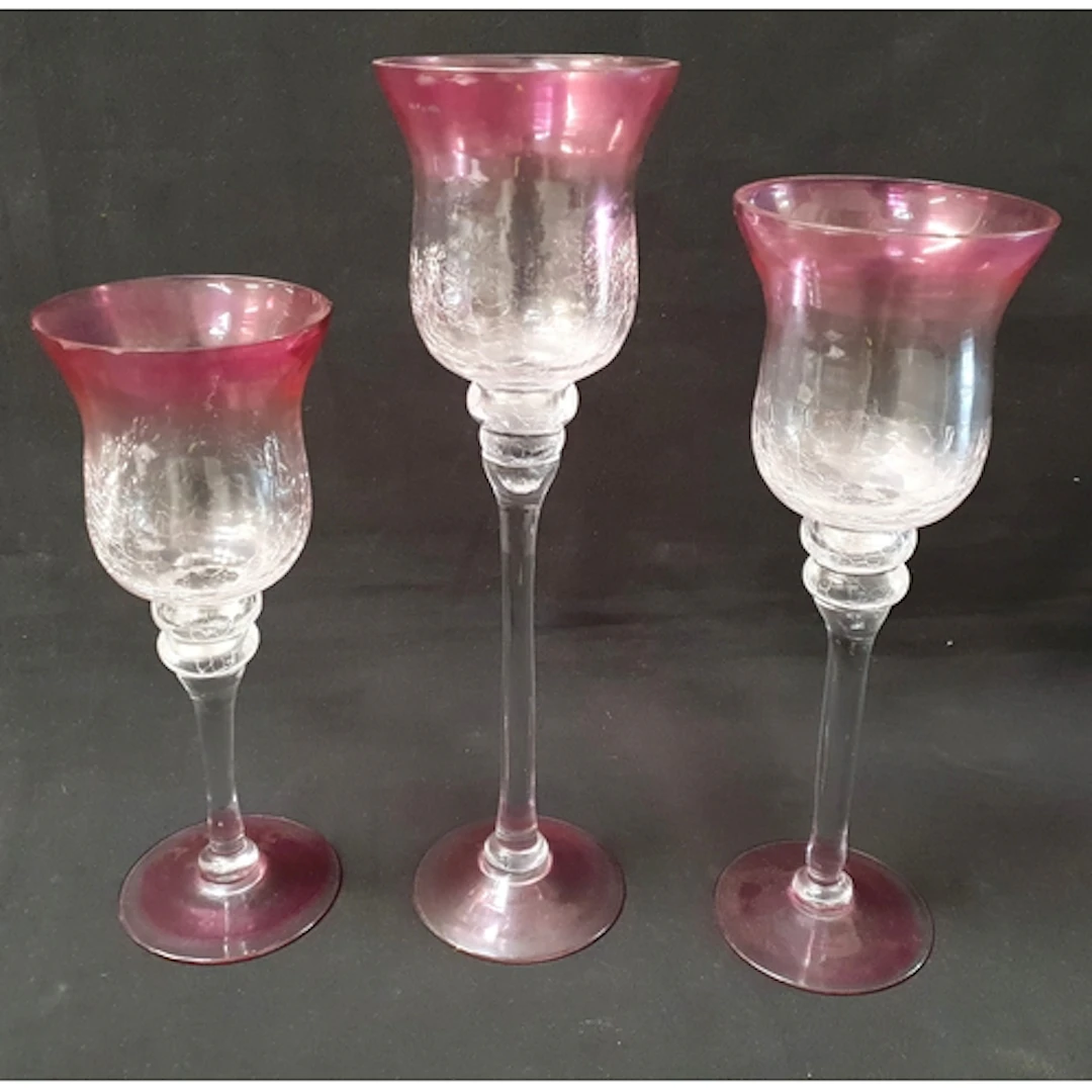 TRIO OF VINTAGE GRADUATED LARGE DECORATIVE GLASSES/CANDLE HO...