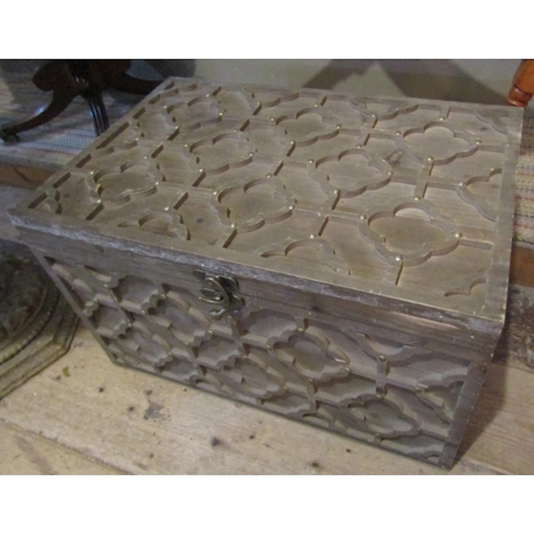 Vintage Gothic Form Storage Chest Hinged Top Approximately 2...