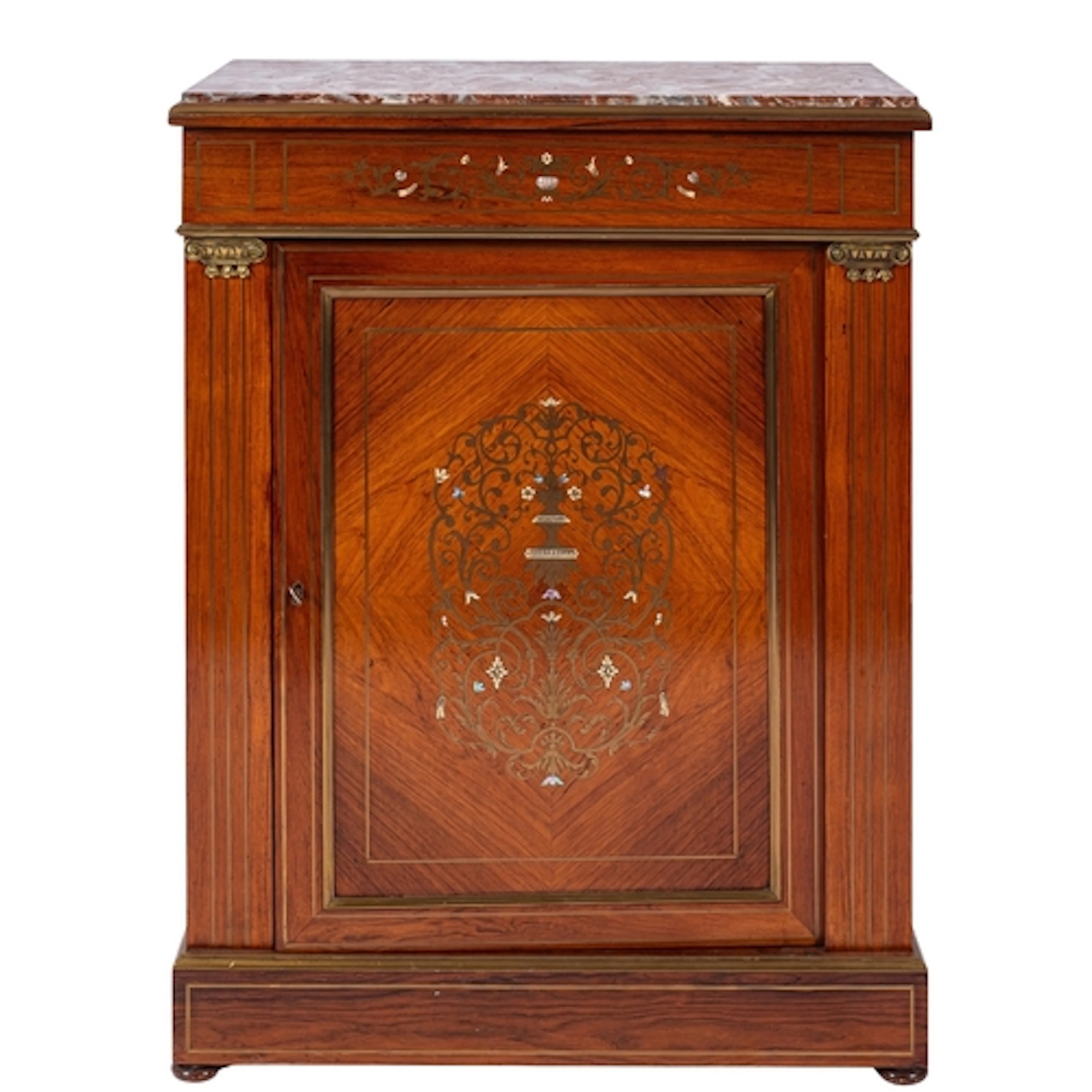 A walnut, marquetry and marble mounted pier cabinet in Victo...