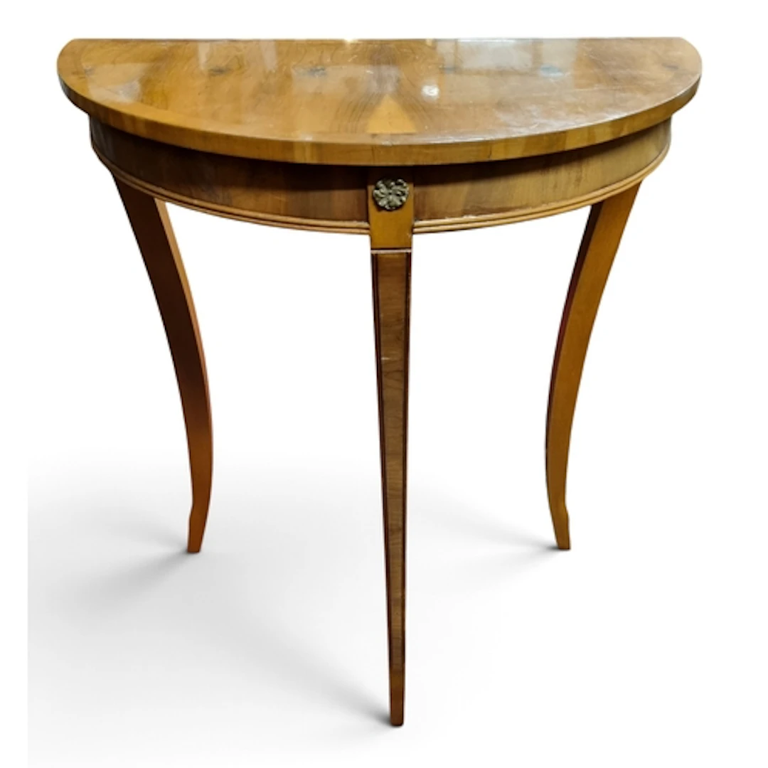 A 20th Century Yew wood demi lune Side Table with splayed su...