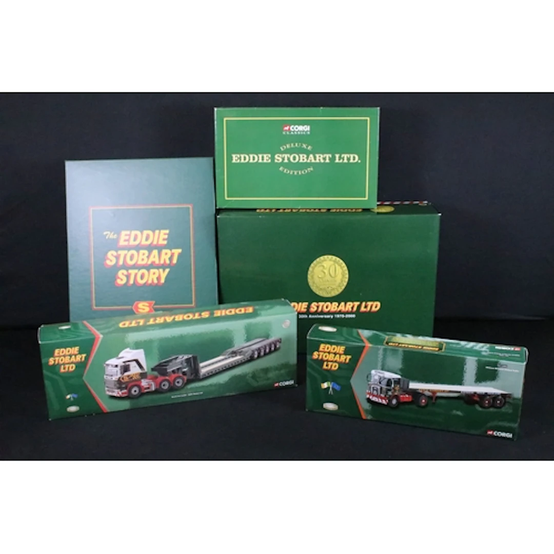 Five boxed Corgi Eddie Stobart related diecast models and se...
