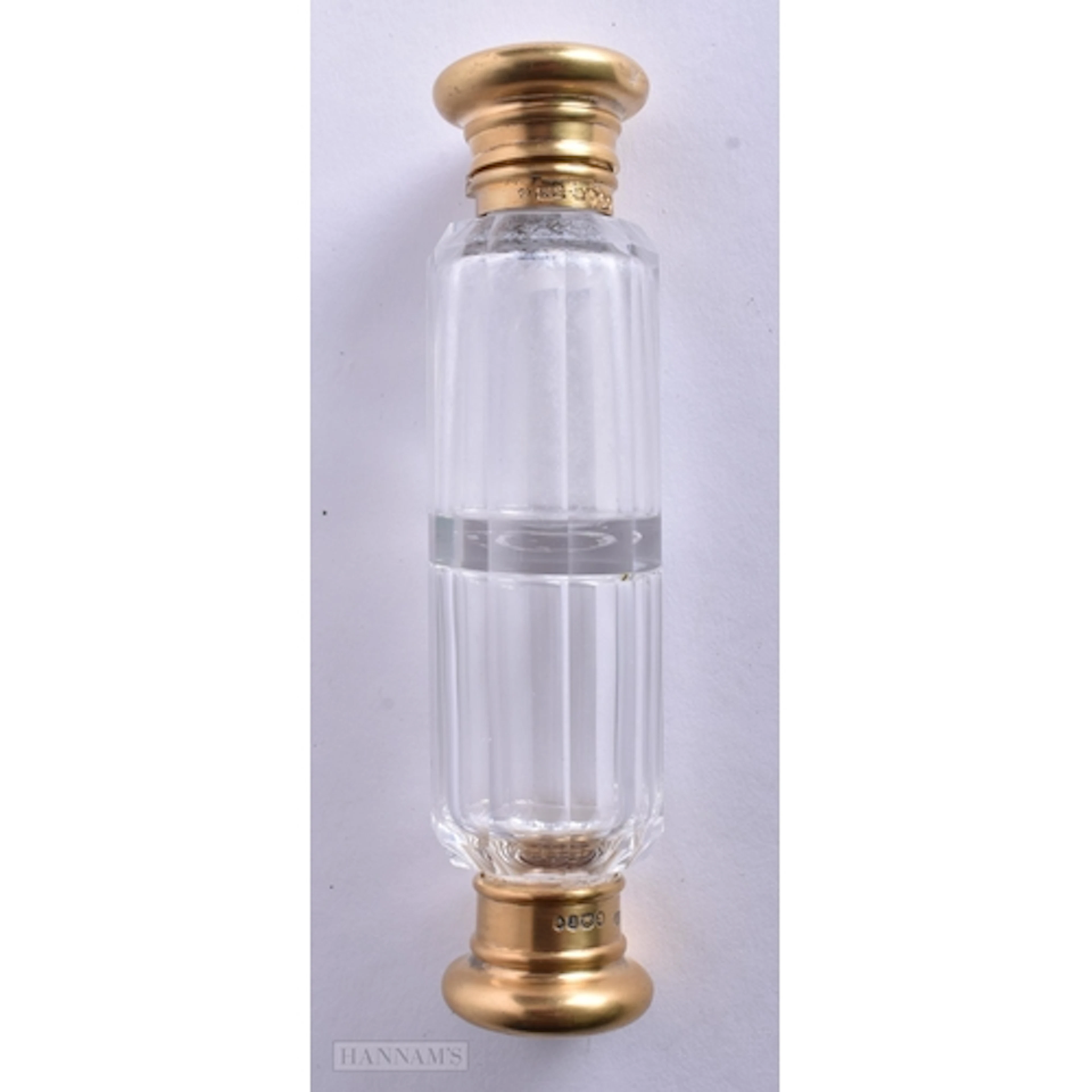 A Victorian Double Ended Glass Scent Bottle with Silver Gilt...
