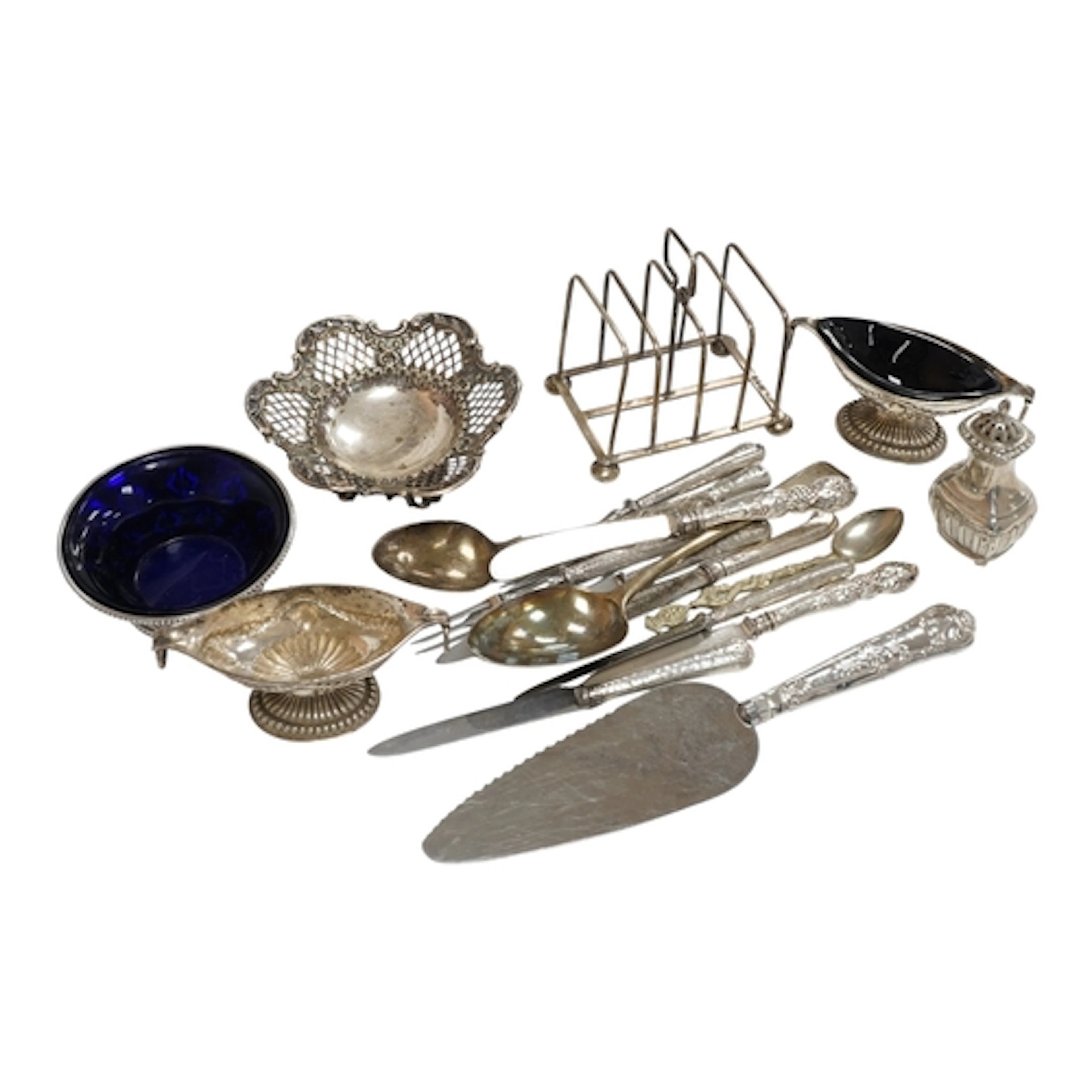 A collection of silver, to include two bon bon dishes, one p...