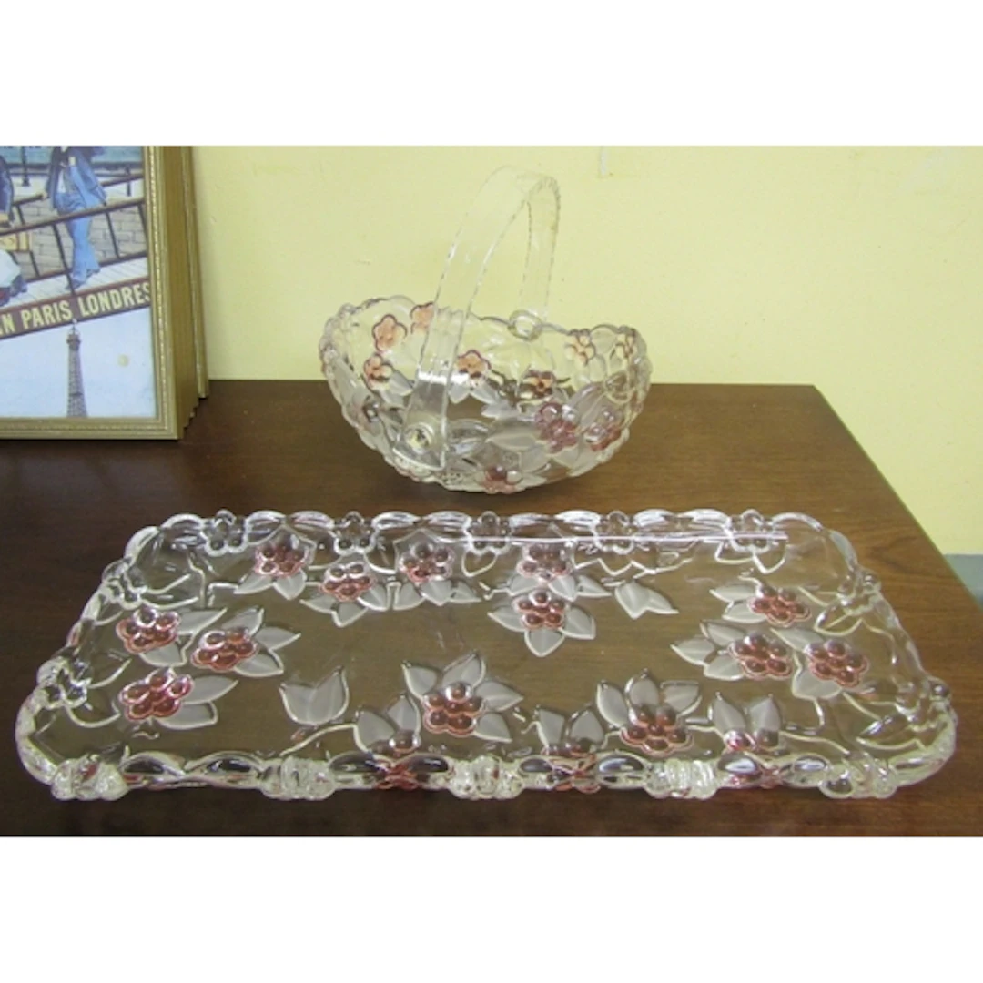Vintage Dressing Table Top Tray and Swing Carry Basket Pair