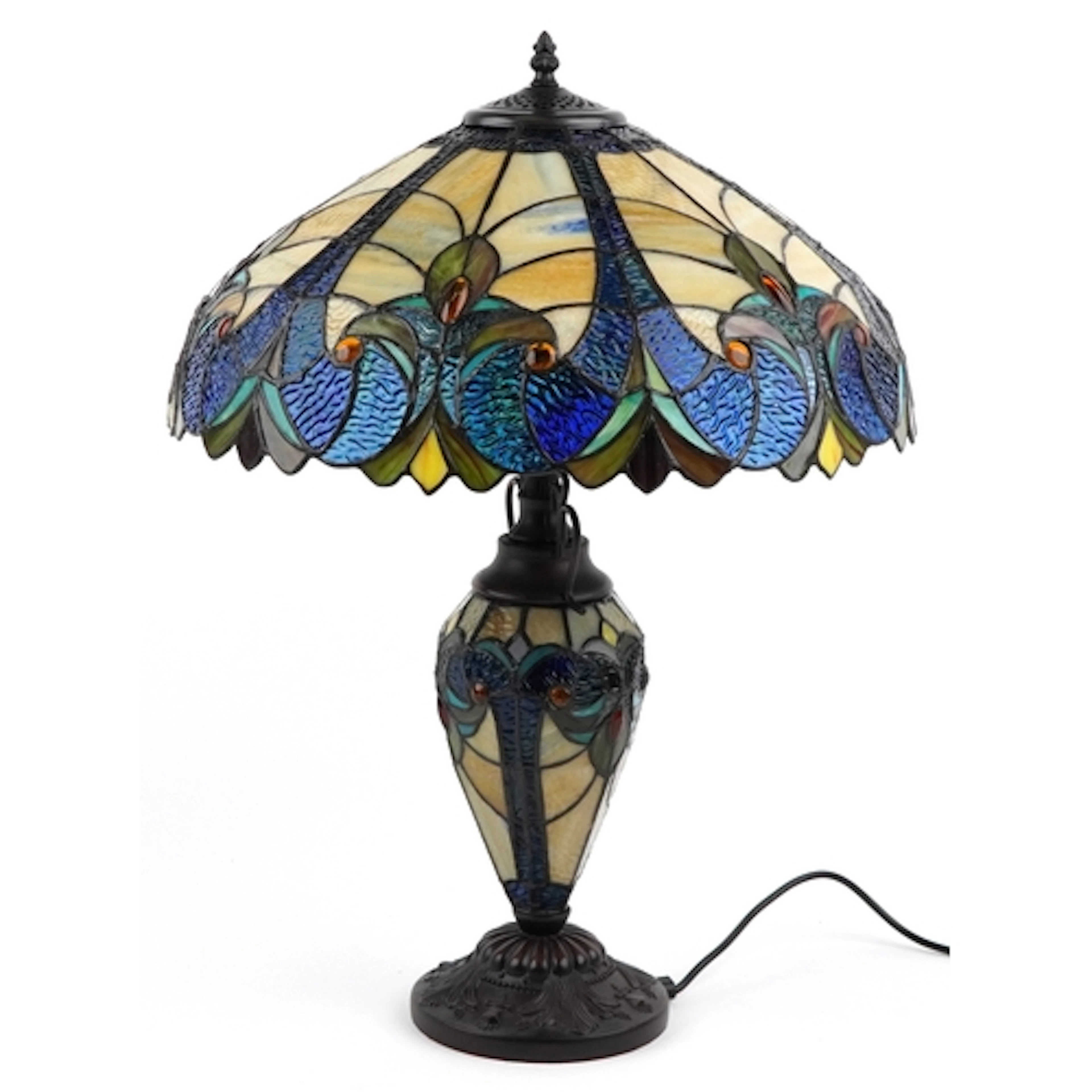 Tiffany style floral design table lamp with leaded glass sha...