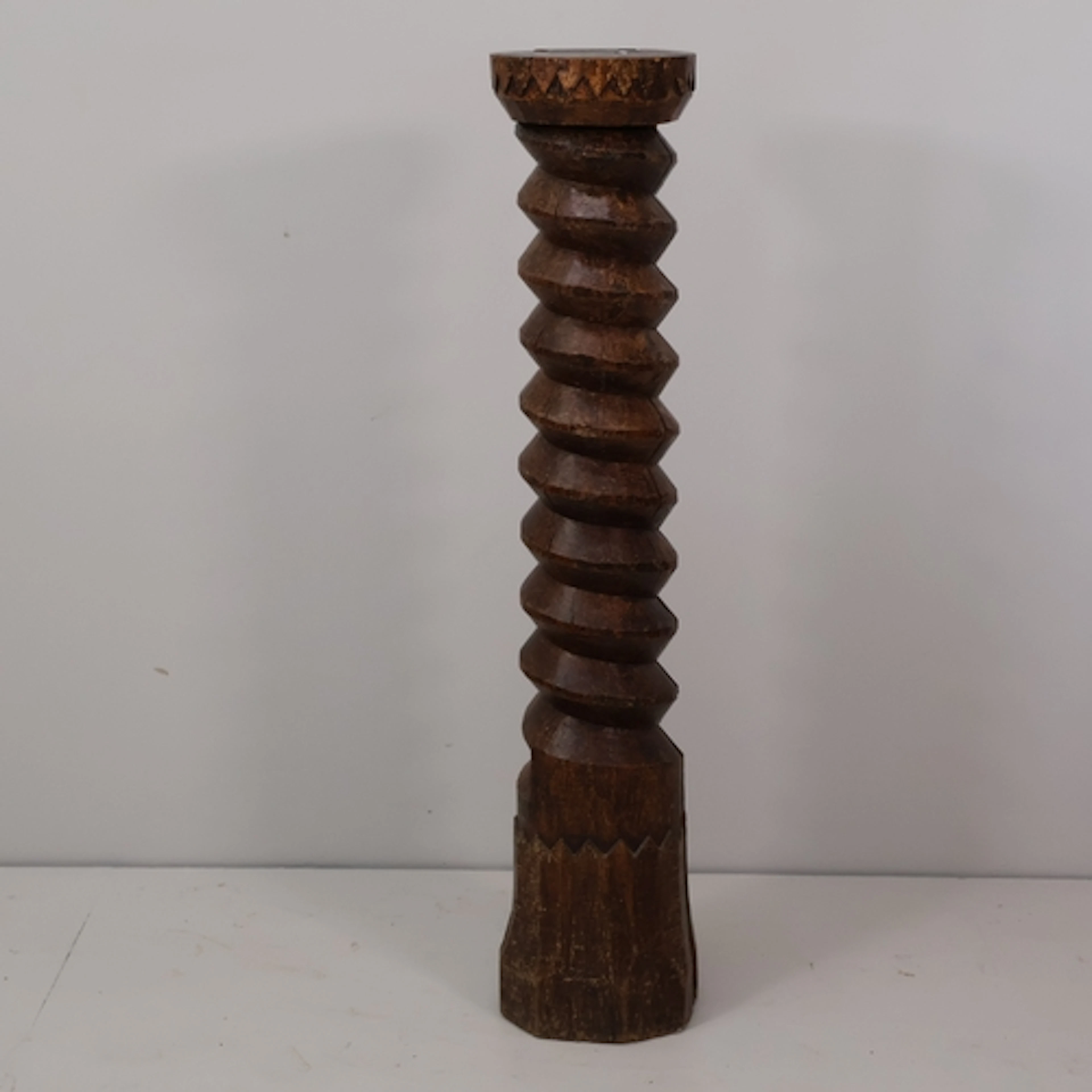 An antique French elm spiral turned pressoir column plant st...