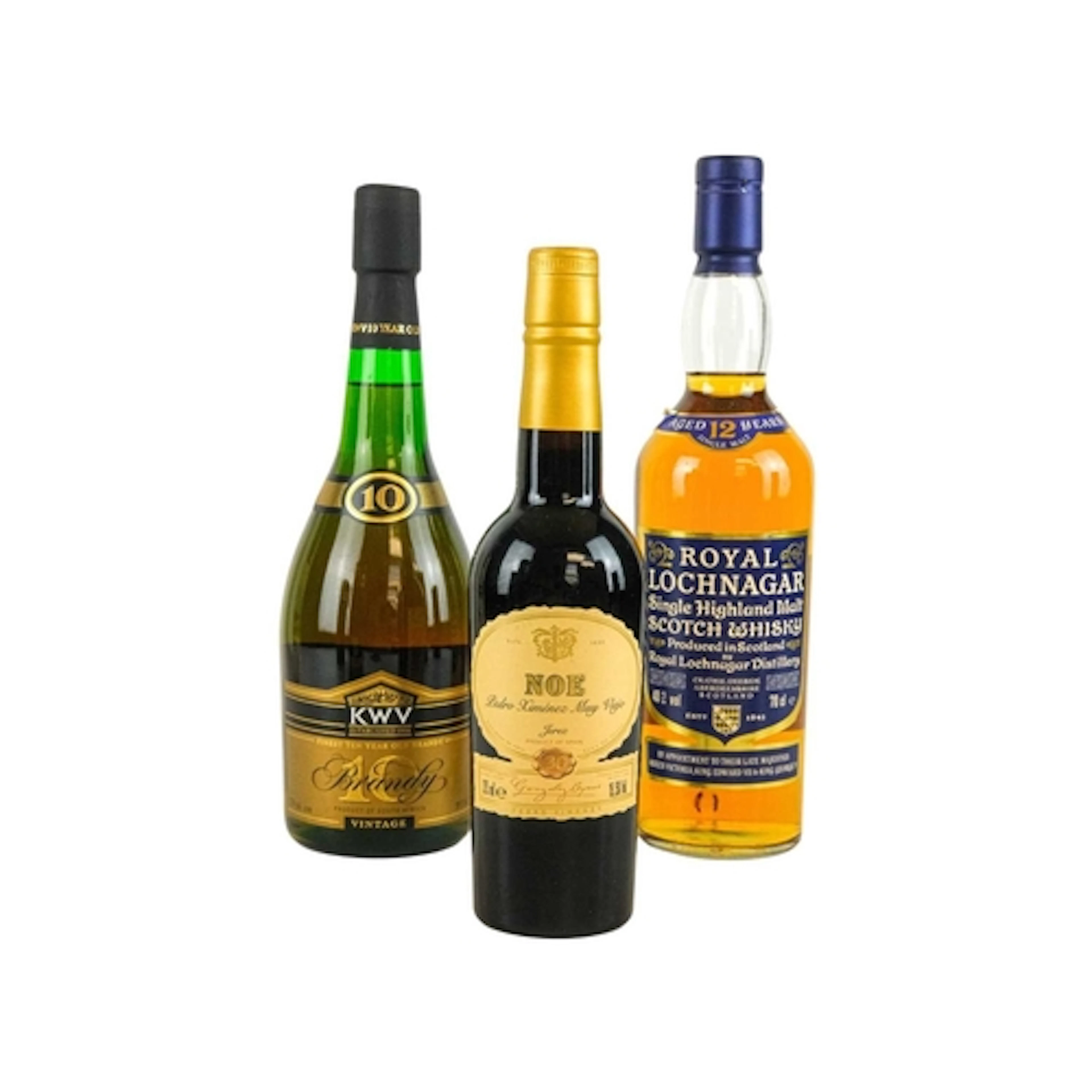A collection of spirits. One bottle of Royal Lochnagar singl...