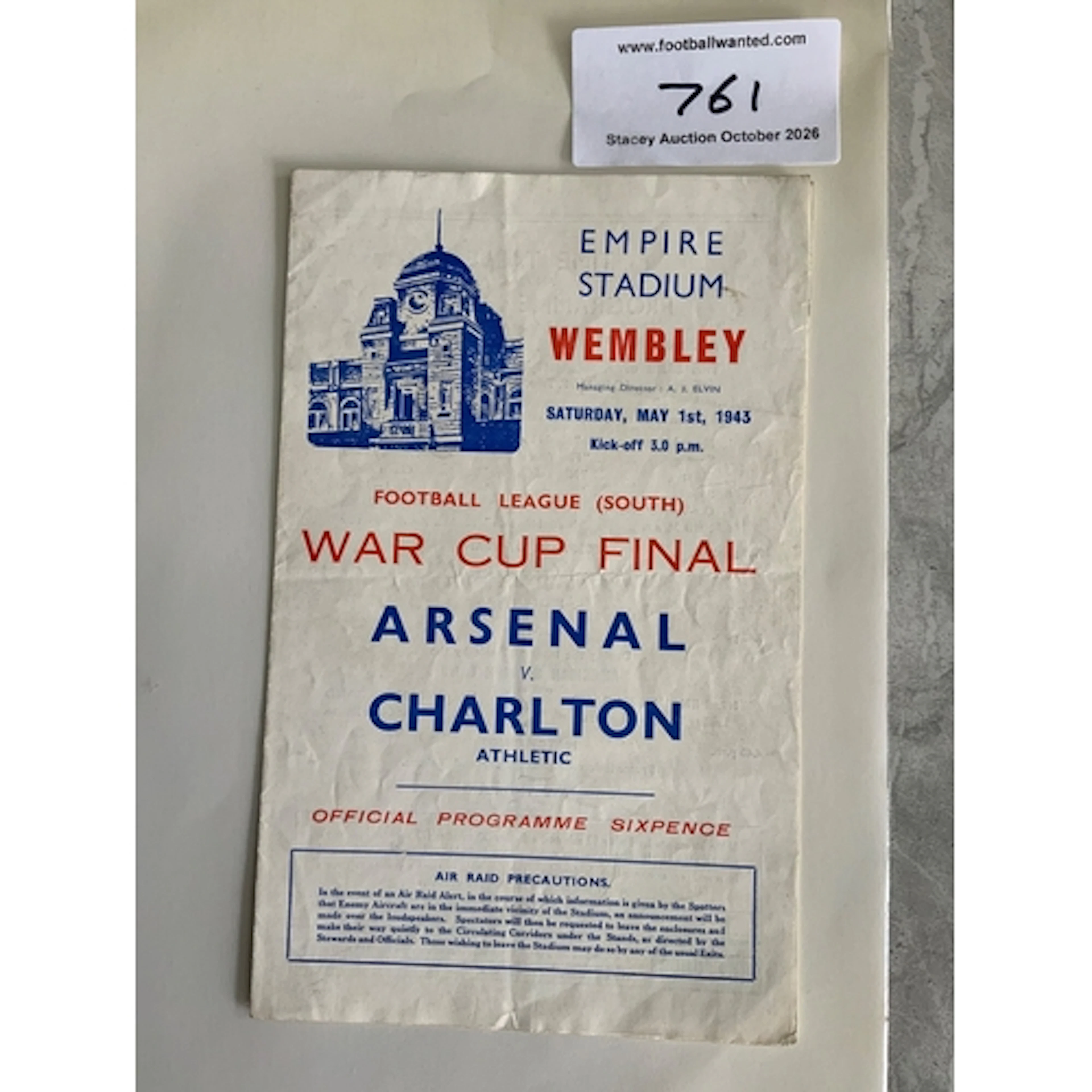 1943 FA Cup Final Football Programme: Arsenal v Charlton at ...